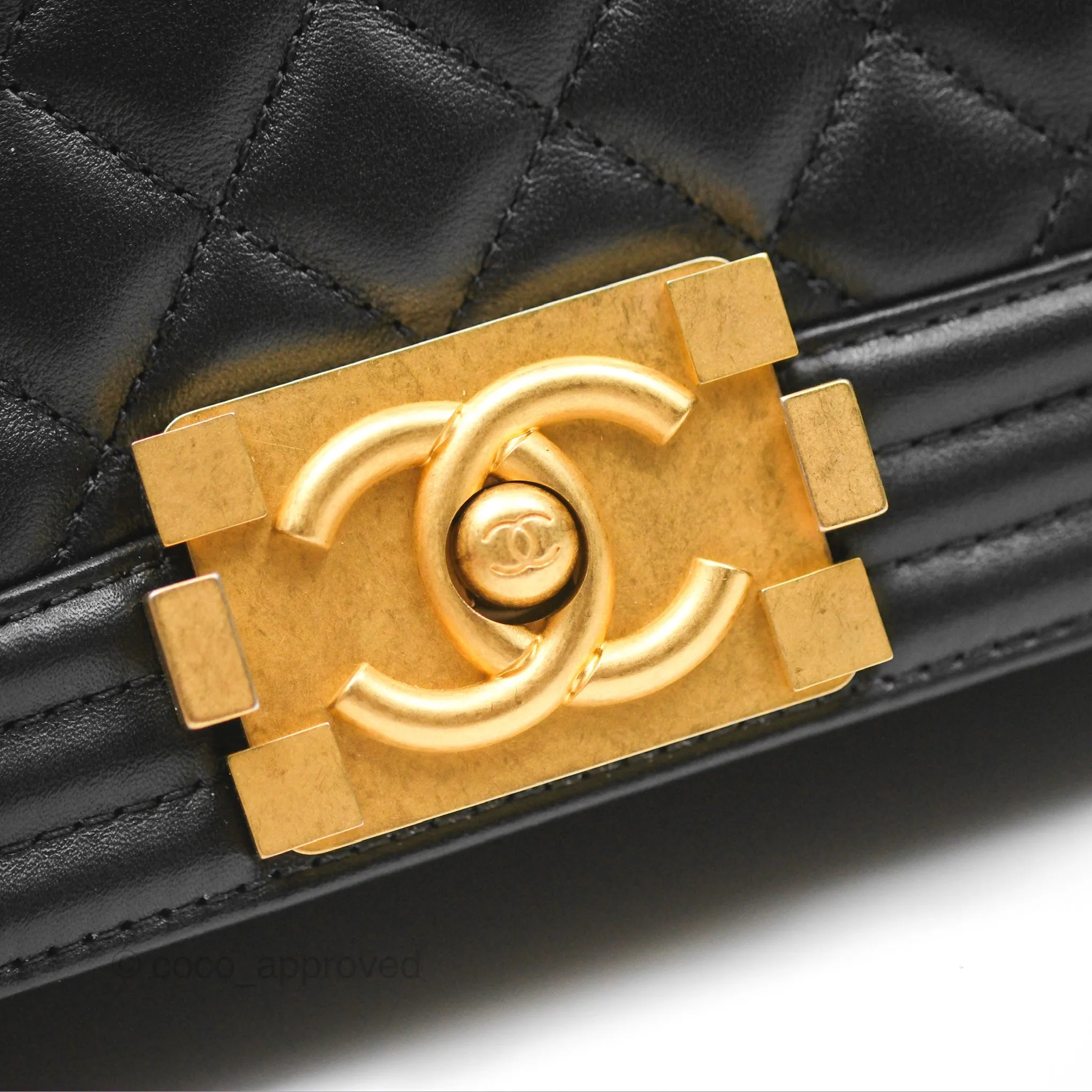 Chanel Small Boy Quilted Black Calfskin Aged Gold Hardware