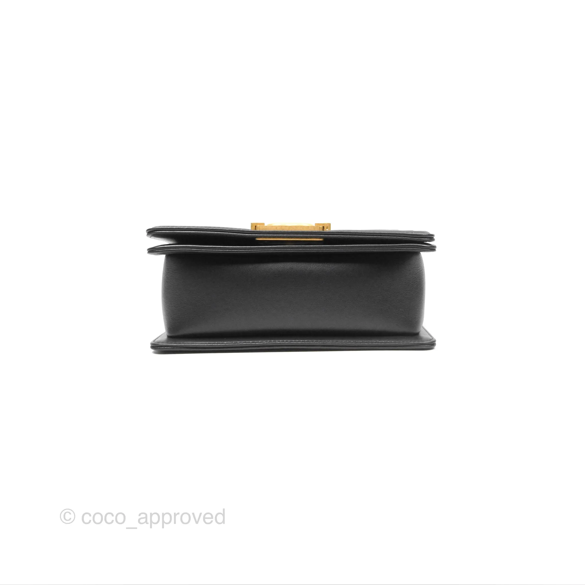 Chanel Small Boy Quilted Black Calfskin Aged Gold Hardware