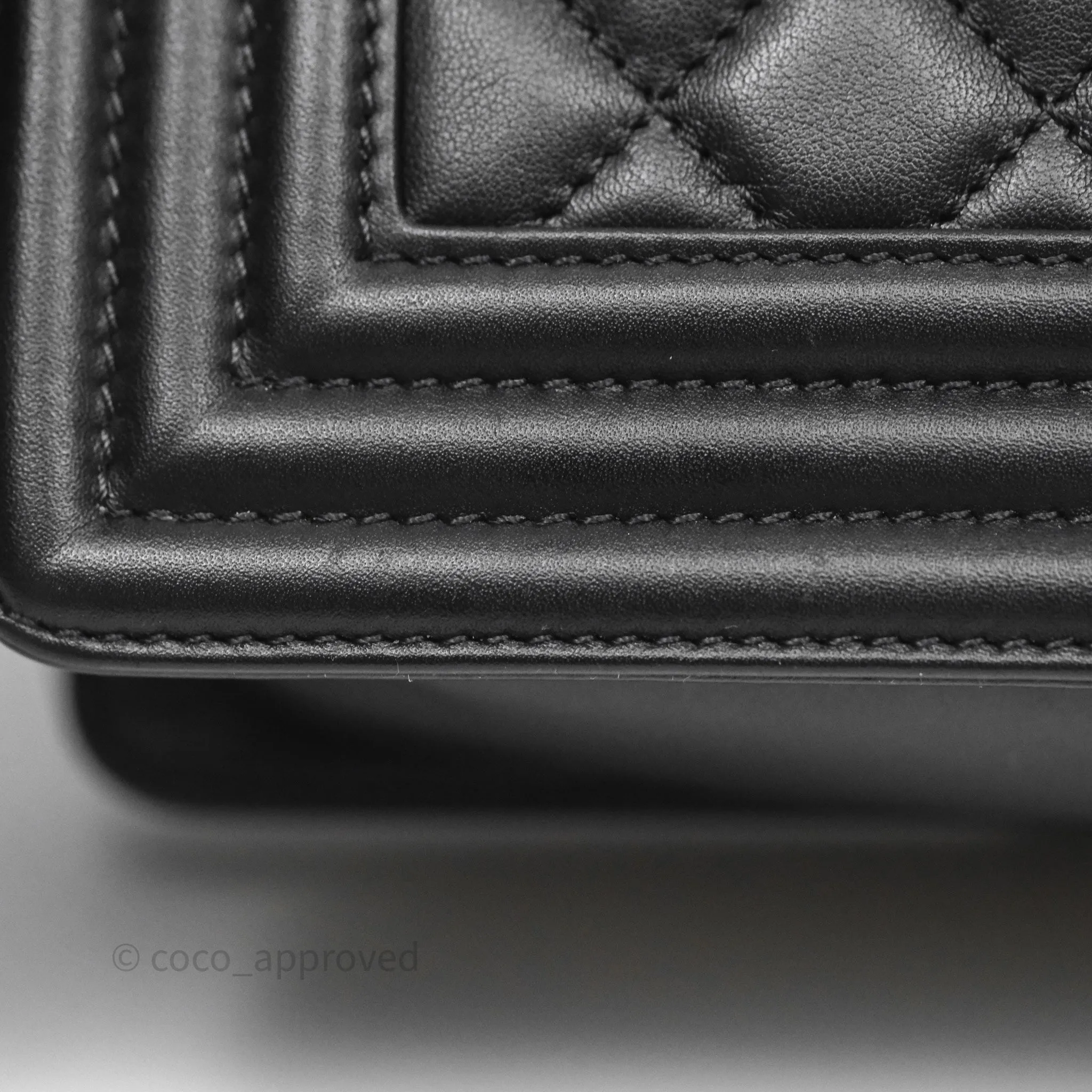 Chanel Small Boy Quilted Black Calfskin Aged Gold Hardware