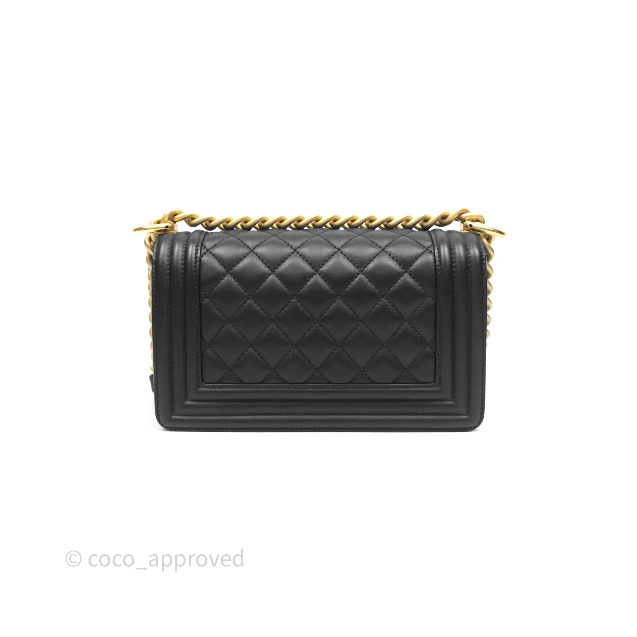 Chanel Small Boy Quilted Black Calfskin Aged Gold Hardware
