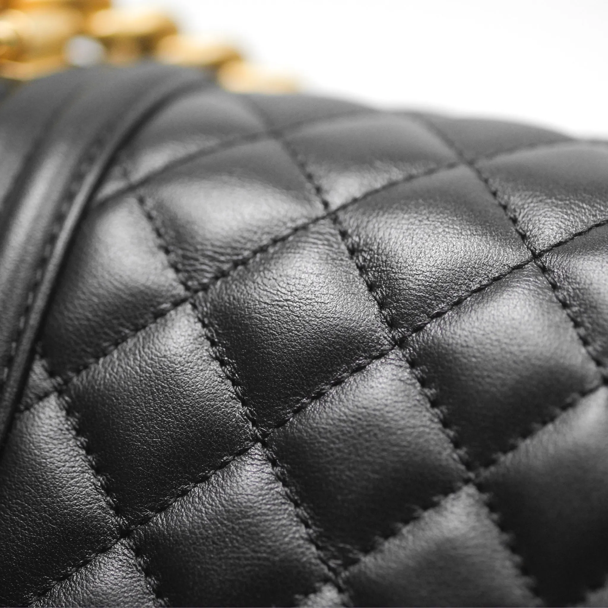 Chanel Small Boy Quilted Black Calfskin Aged Gold Hardware