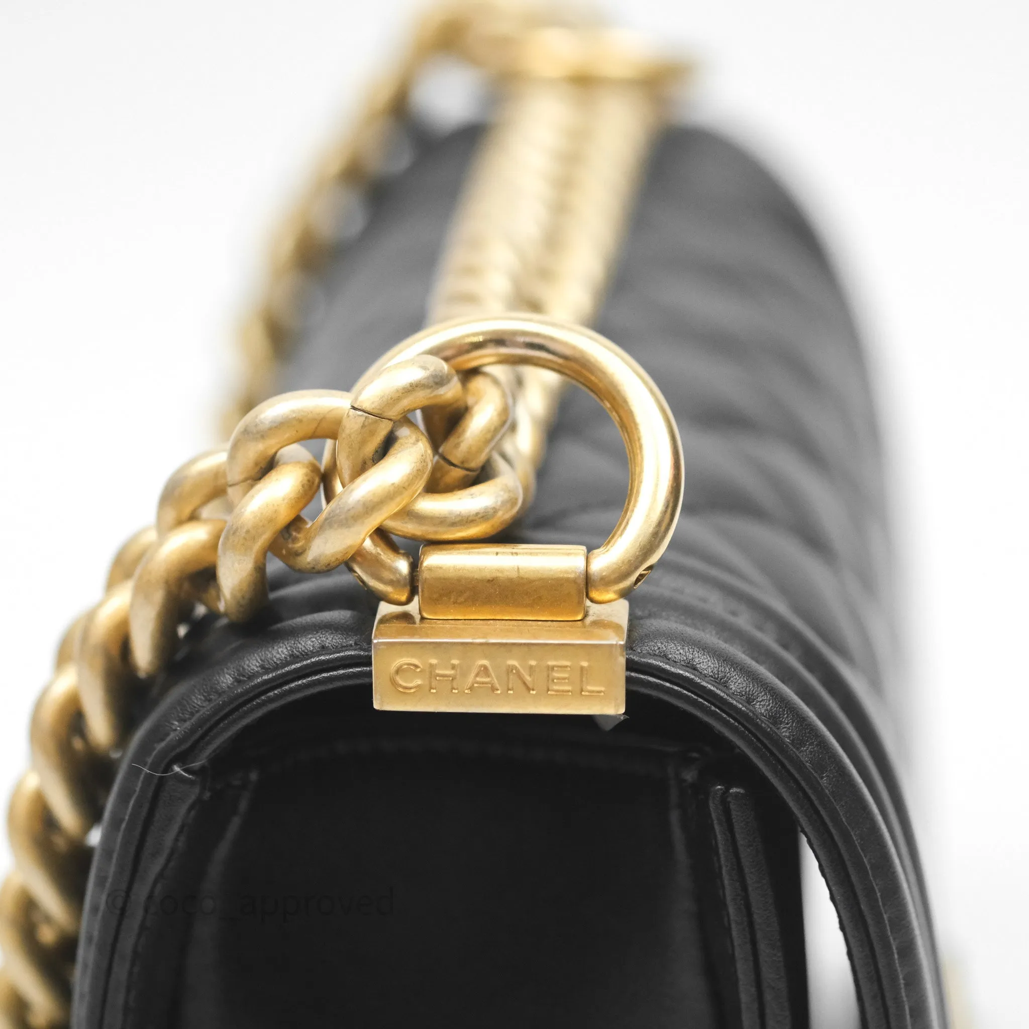 Chanel Small Boy Quilted Black Calfskin Aged Gold Hardware