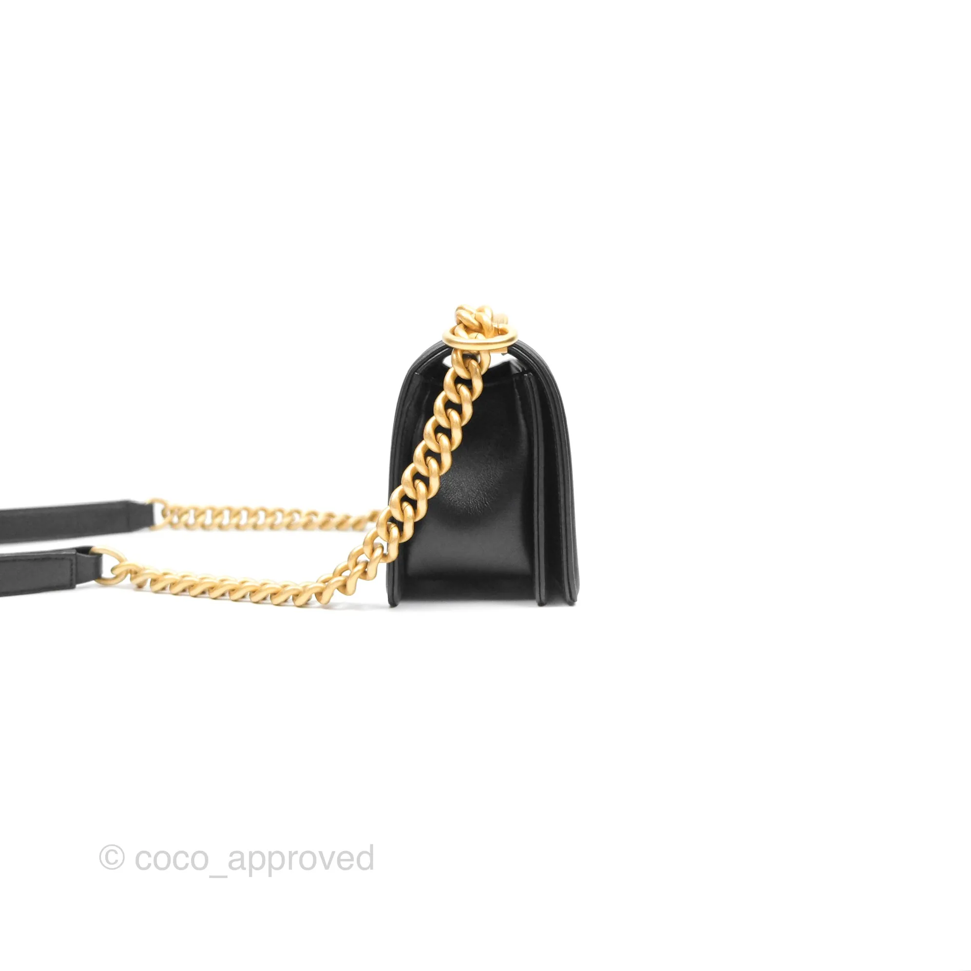 Chanel Small Boy Quilted Black Calfskin Aged Gold Hardware