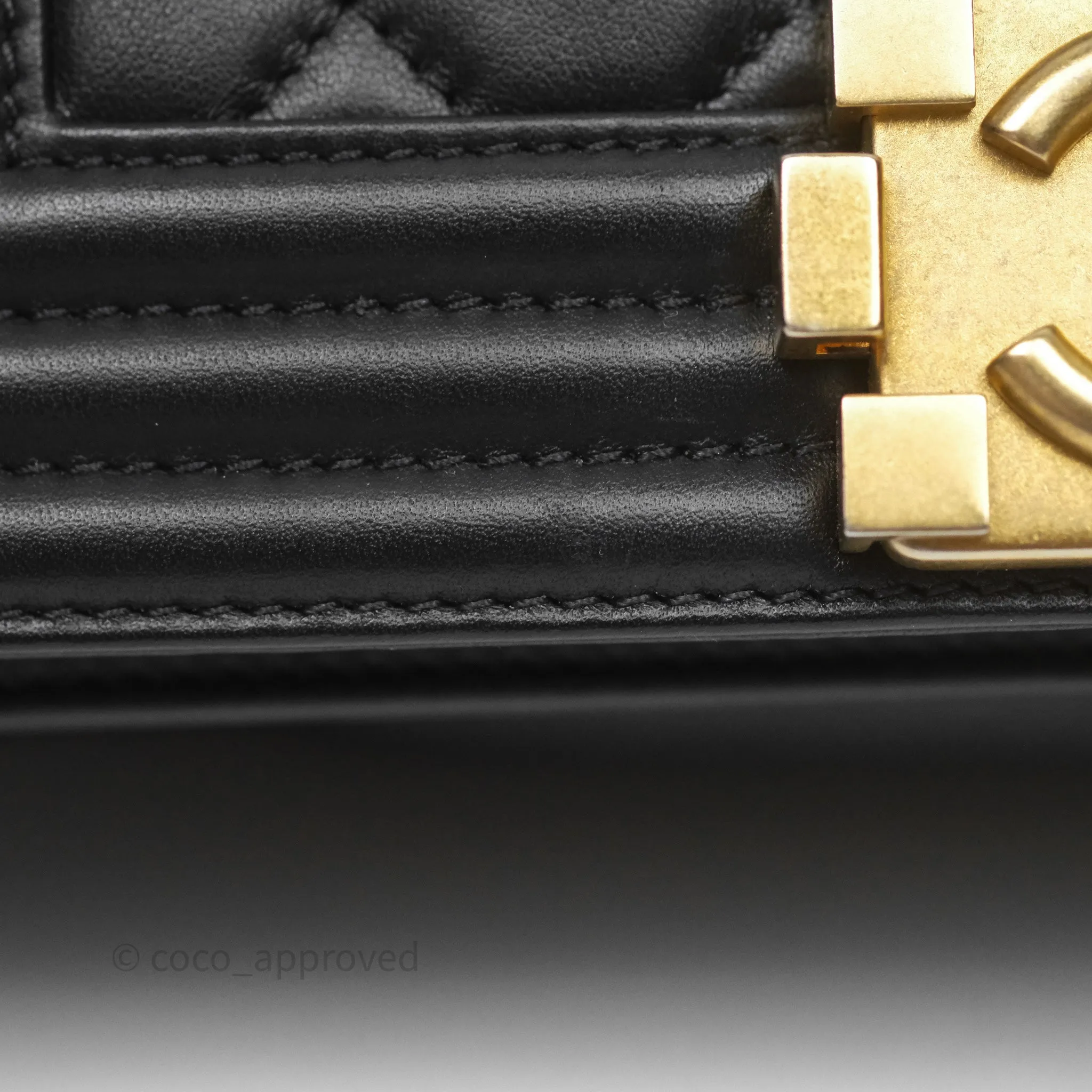 Chanel Small Boy Quilted Black Calfskin Aged Gold Hardware