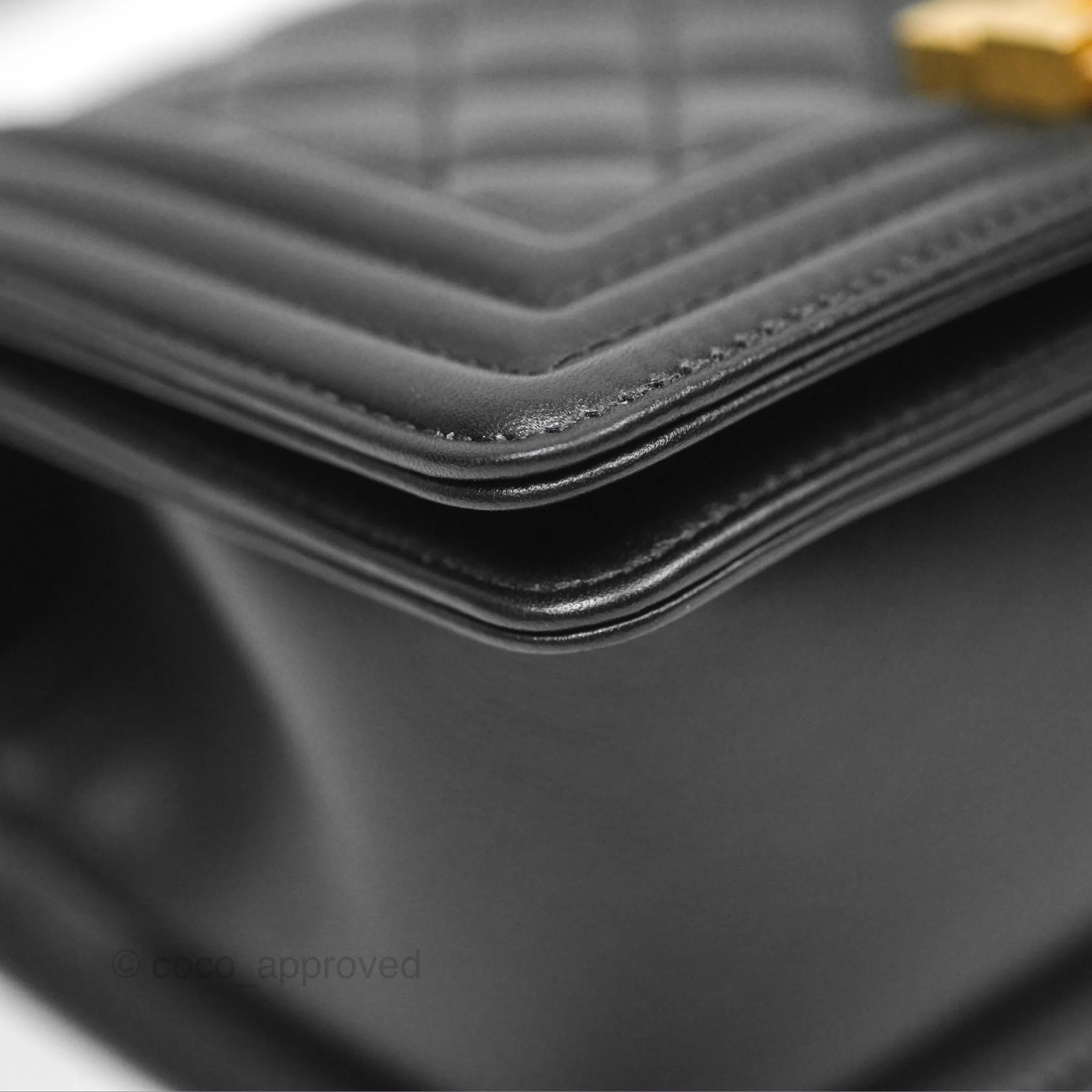 Chanel Small Boy Quilted Black Calfskin Aged Gold Hardware