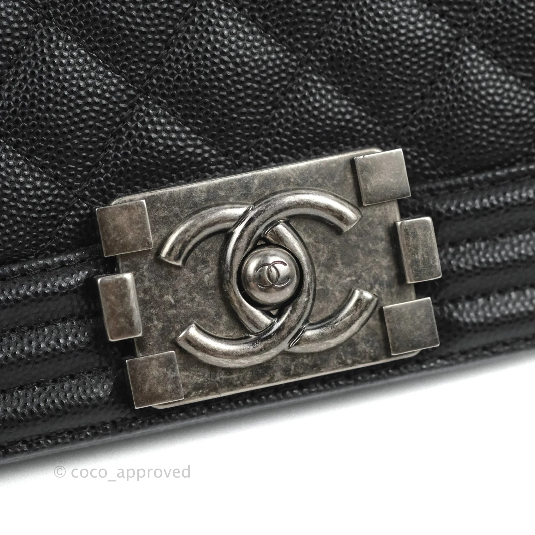 Chanel Small Boy Quilted Black Caviar Ruthenium Hardware