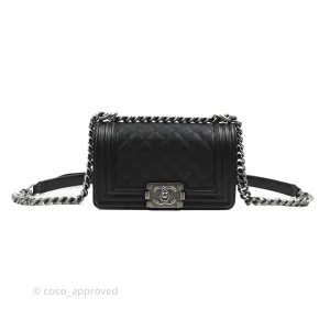 Chanel Small Boy Quilted Black Caviar Ruthenium Hardware