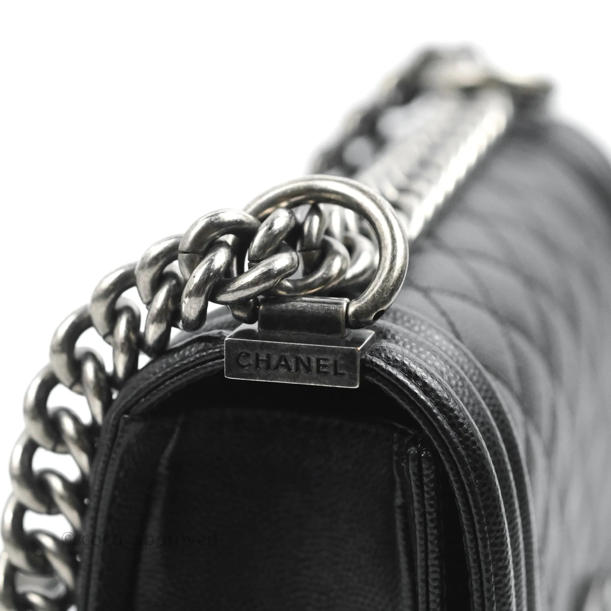 Chanel Small Boy Quilted Black Caviar Ruthenium Hardware