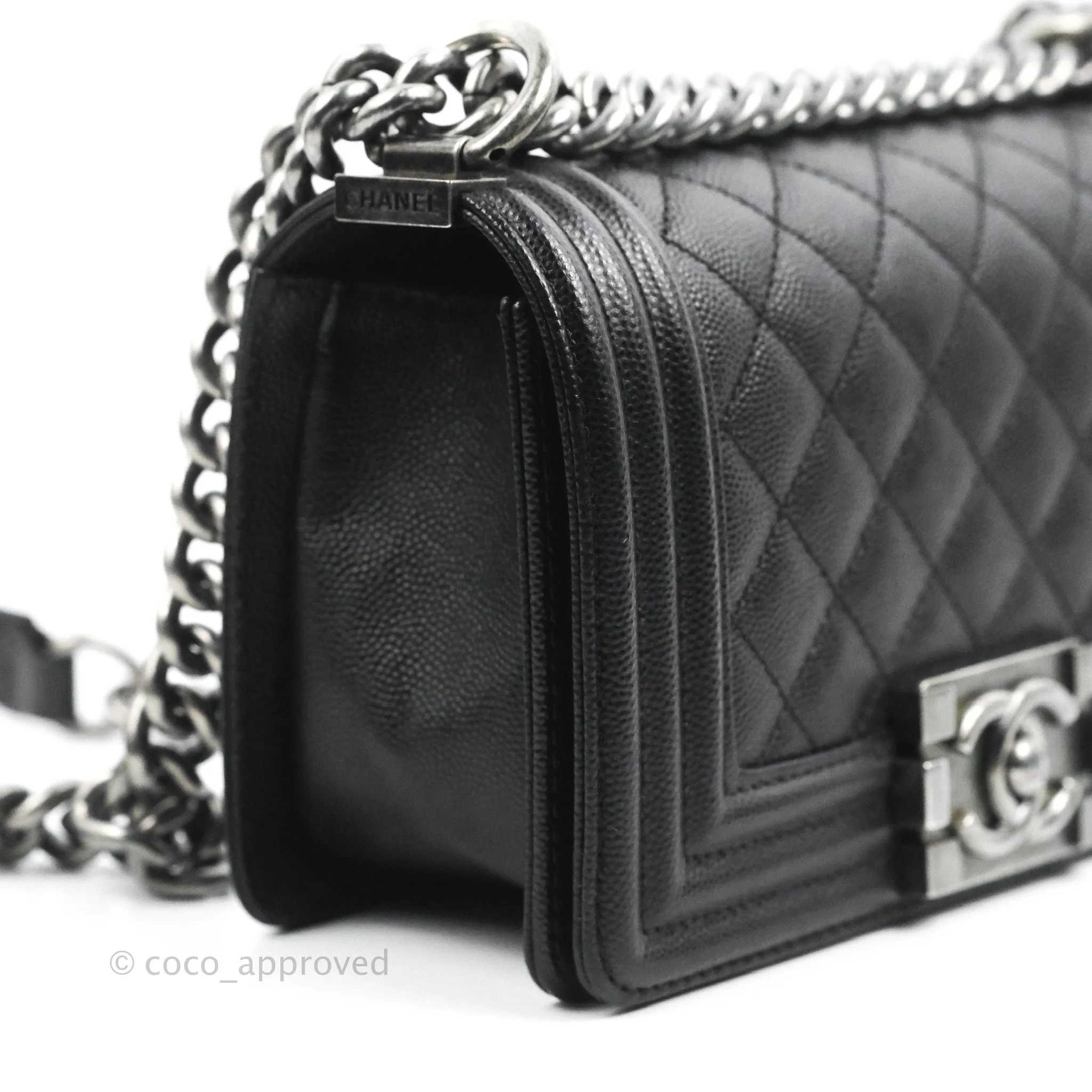 Chanel Small Boy Quilted Black Caviar Ruthenium Hardware