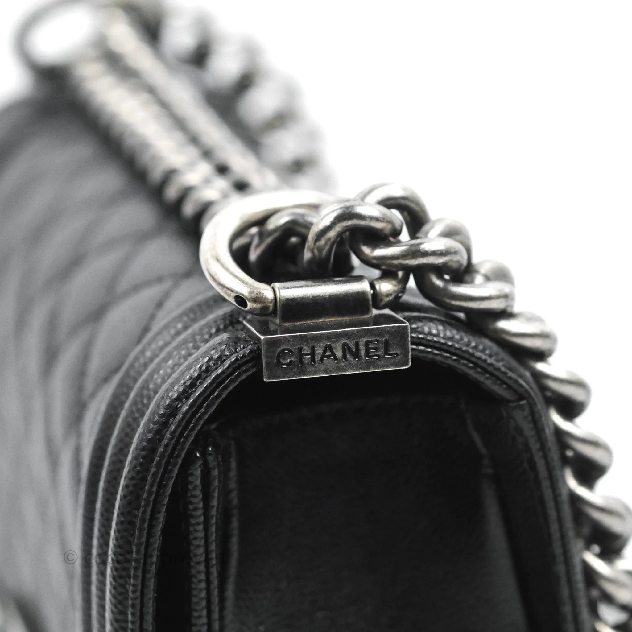 Chanel Small Boy Quilted Black Caviar Ruthenium Hardware