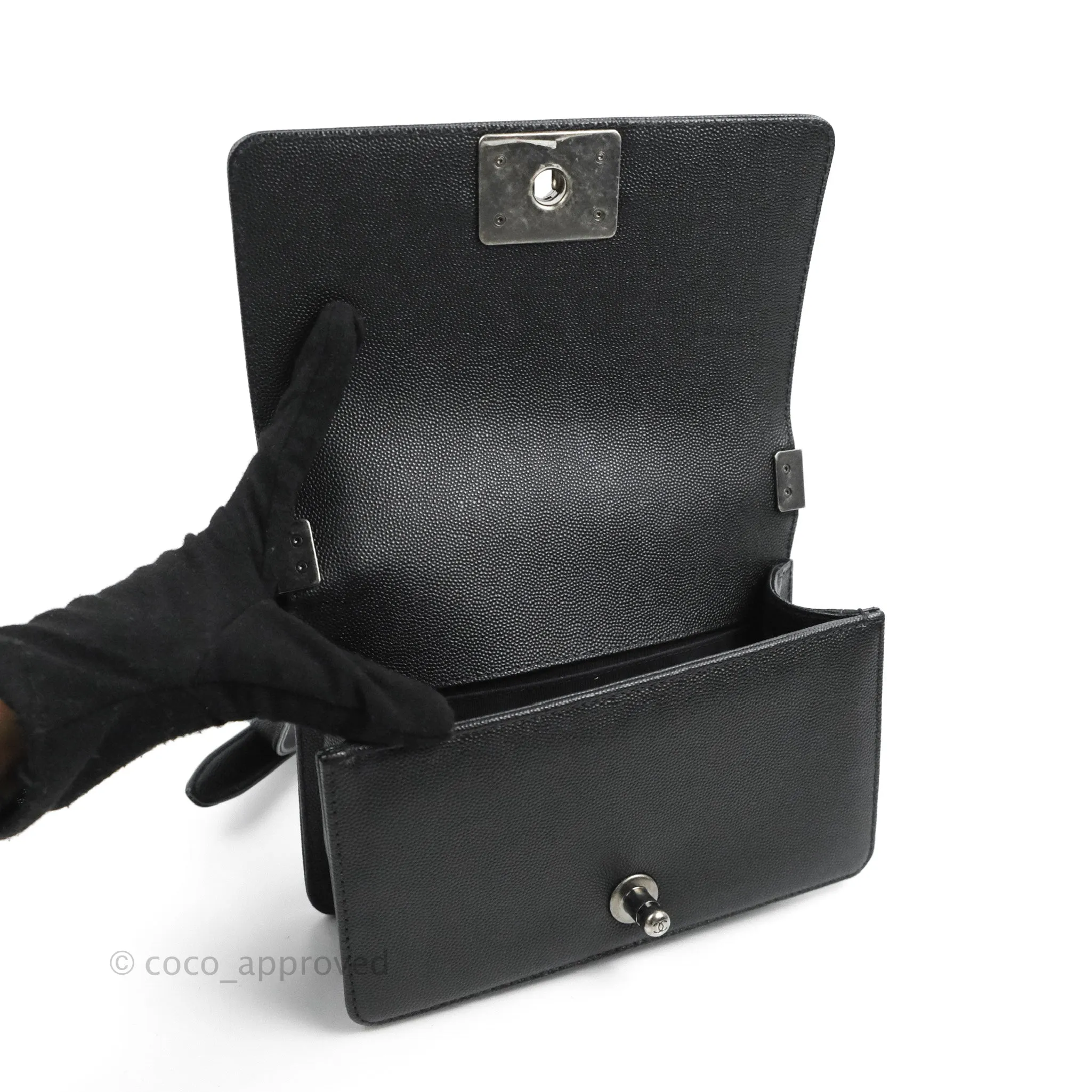 Chanel Small Boy Quilted Black Caviar Ruthenium Hardware