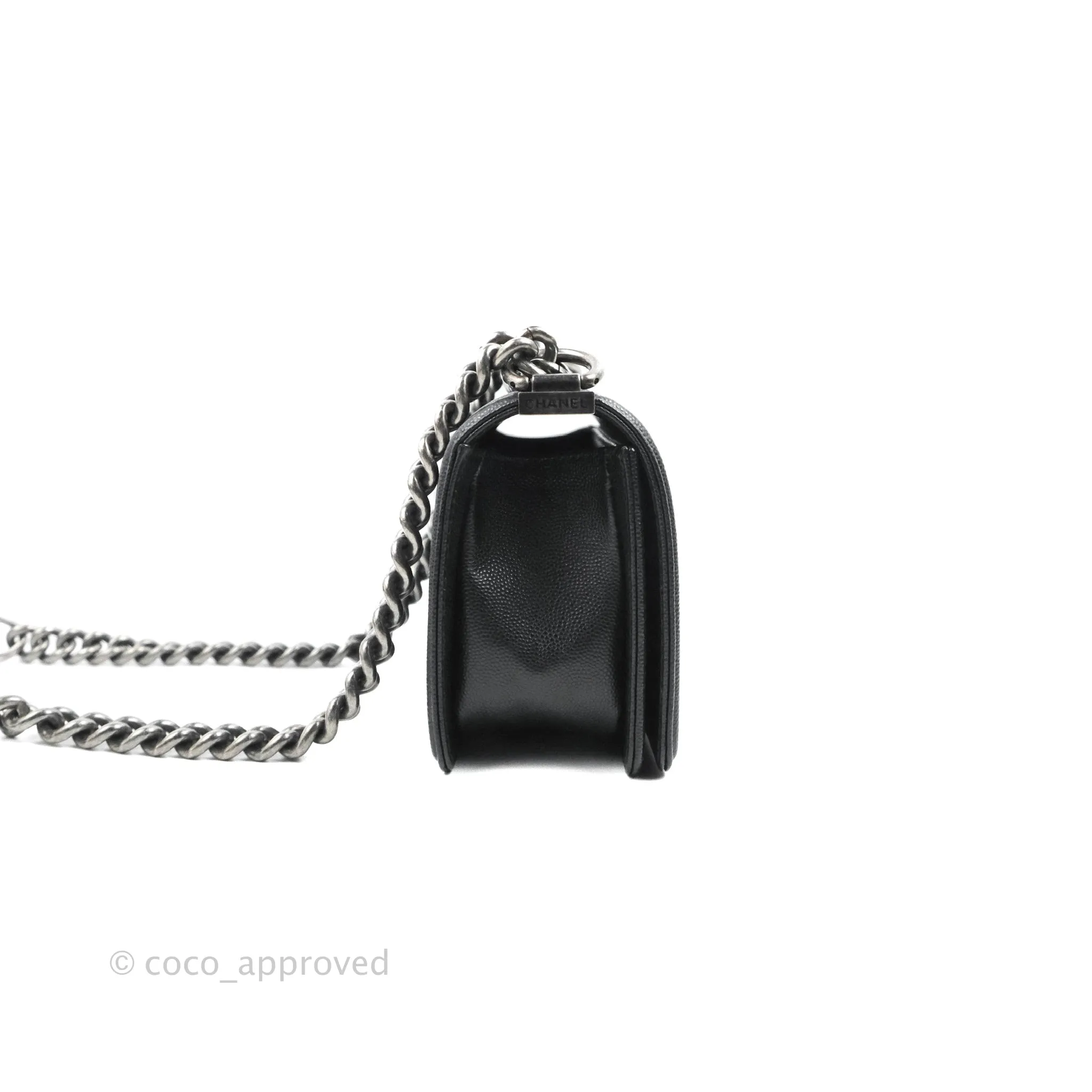 Chanel Small Boy Quilted Black Caviar Ruthenium Hardware