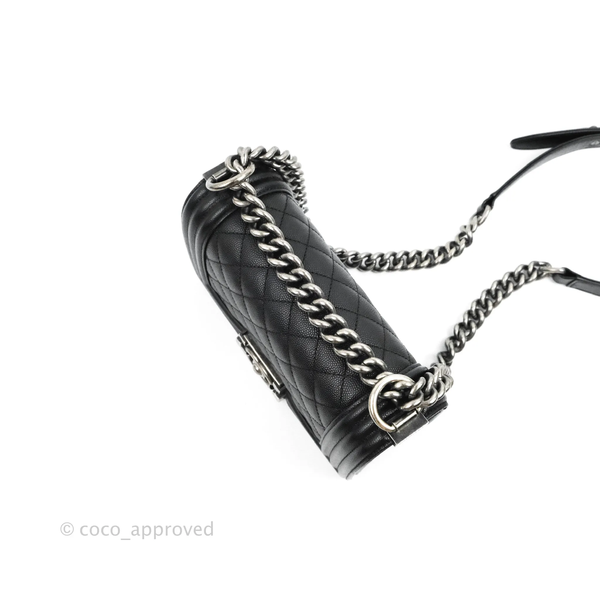 Chanel Small Boy Quilted Black Caviar Ruthenium Hardware