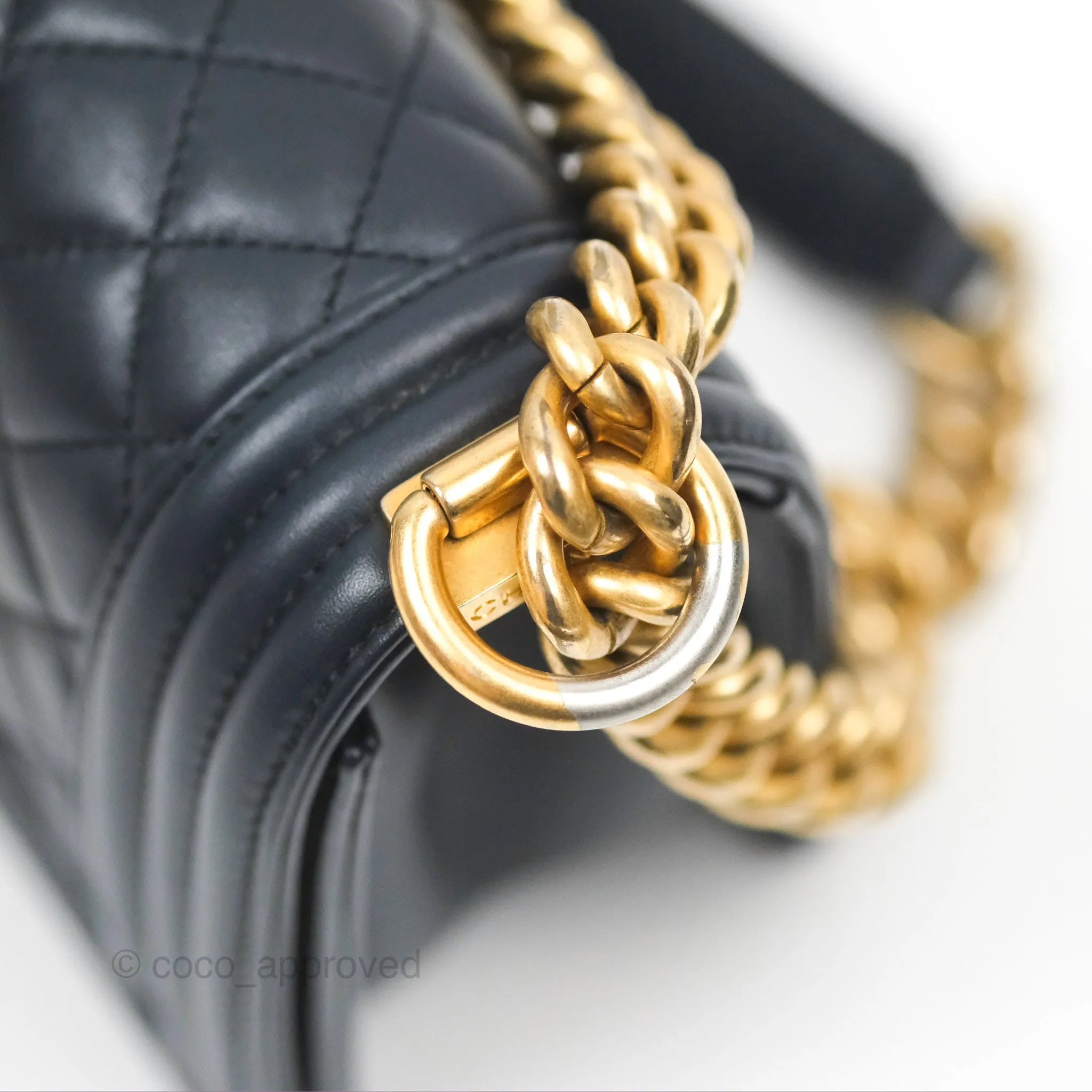 Chanel Small Boy Quilted Navy Lambskin Aged Gold Hardware