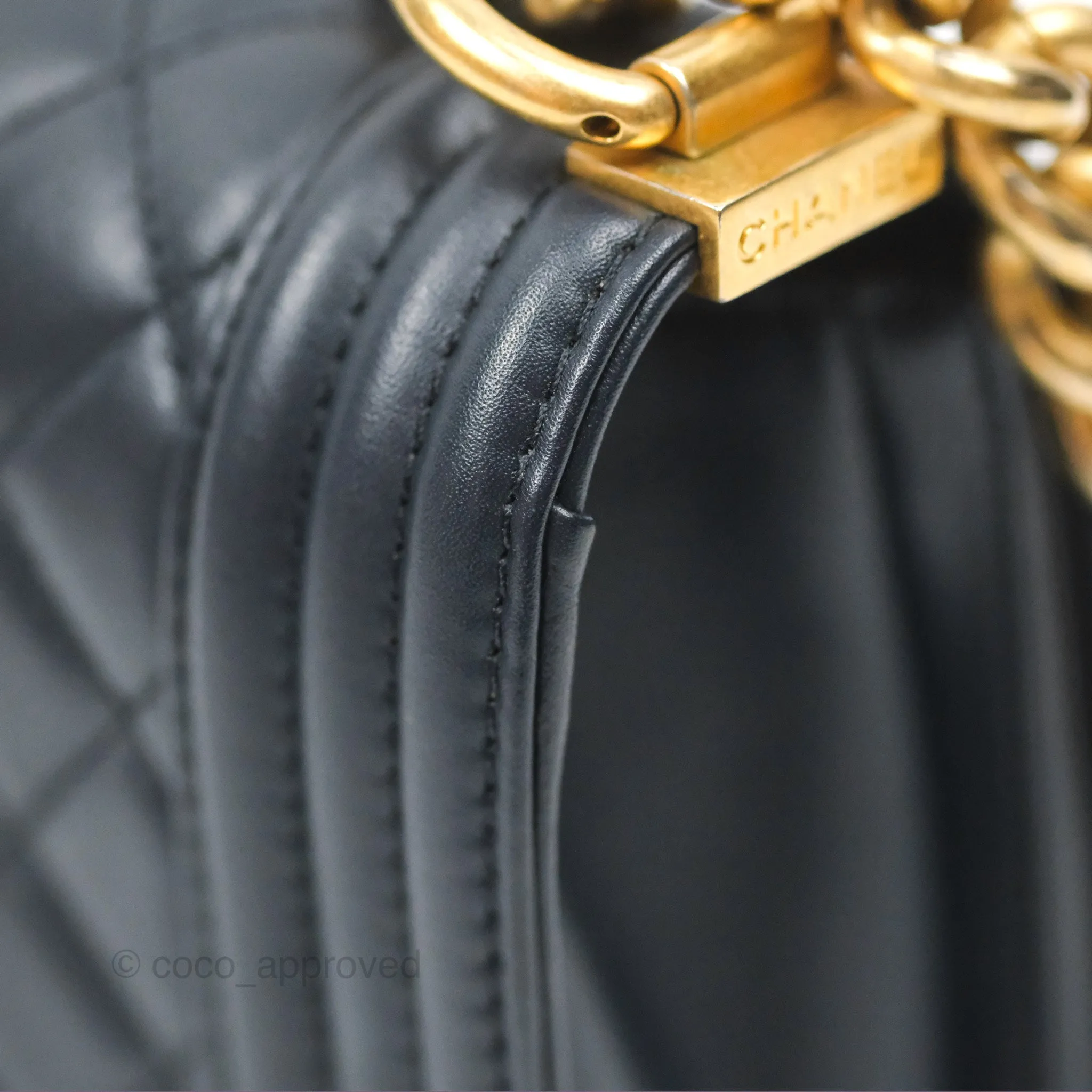 Chanel Small Boy Quilted Navy Lambskin Aged Gold Hardware