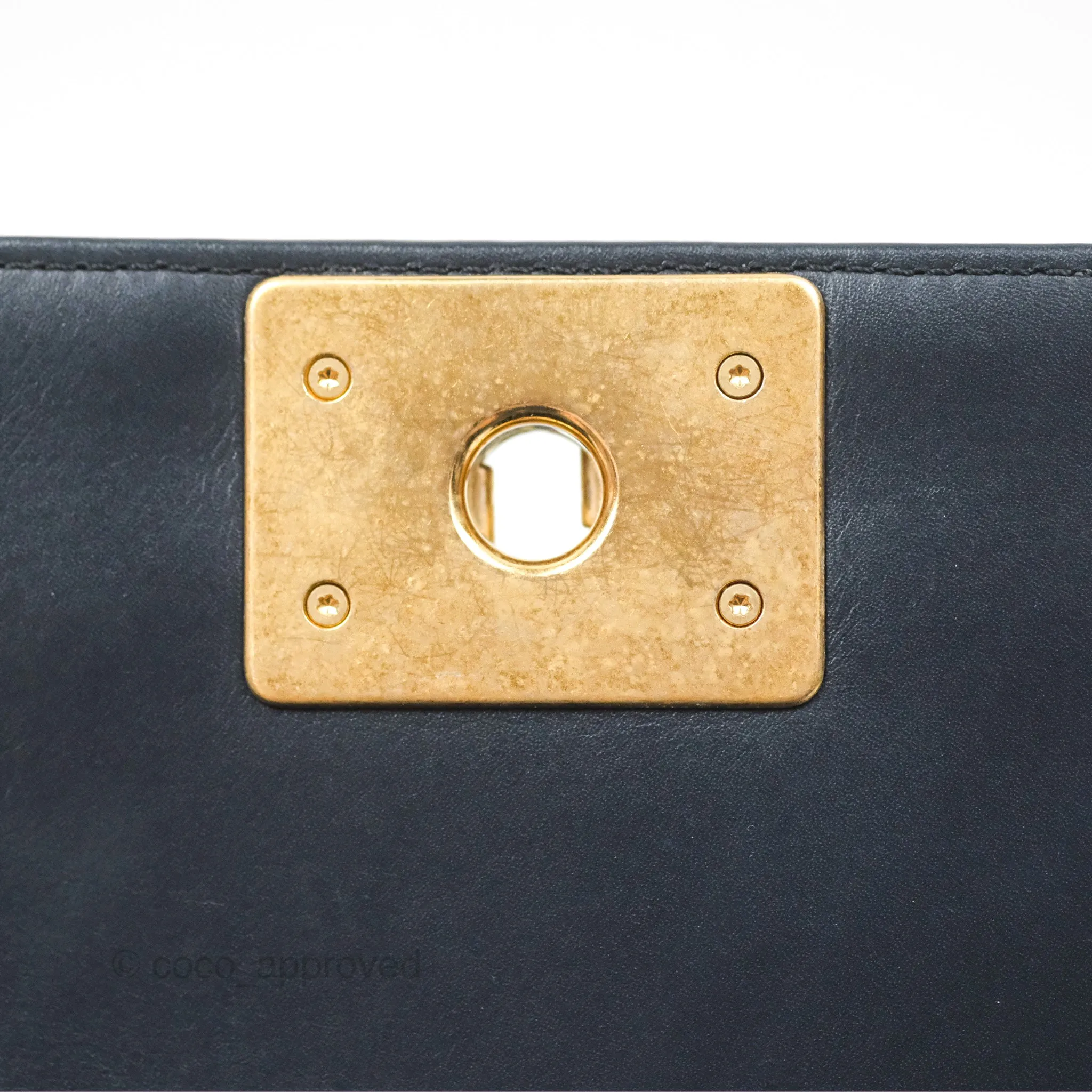 Chanel Small Boy Quilted Navy Lambskin Aged Gold Hardware
