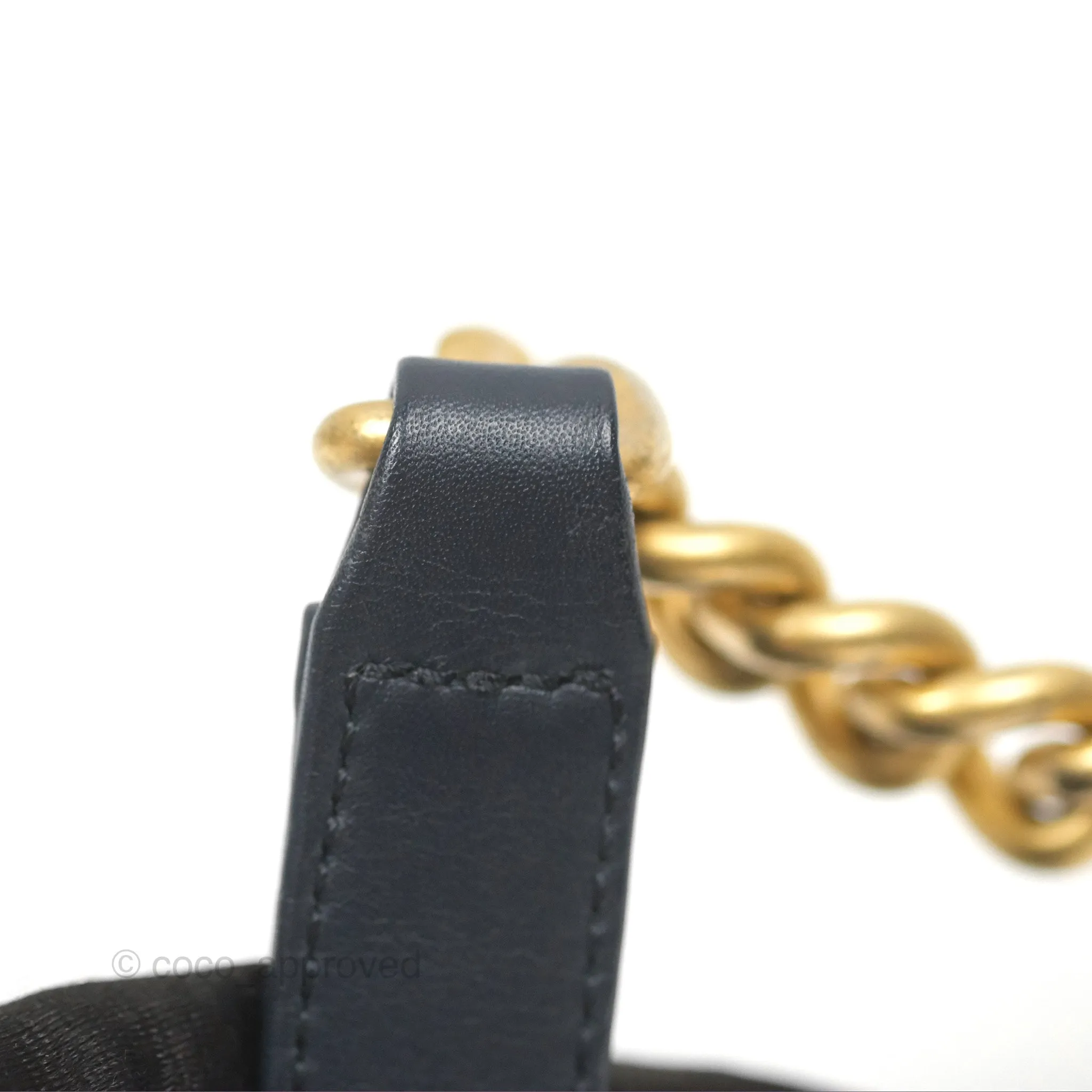 Chanel Small Boy Quilted Navy Lambskin Aged Gold Hardware