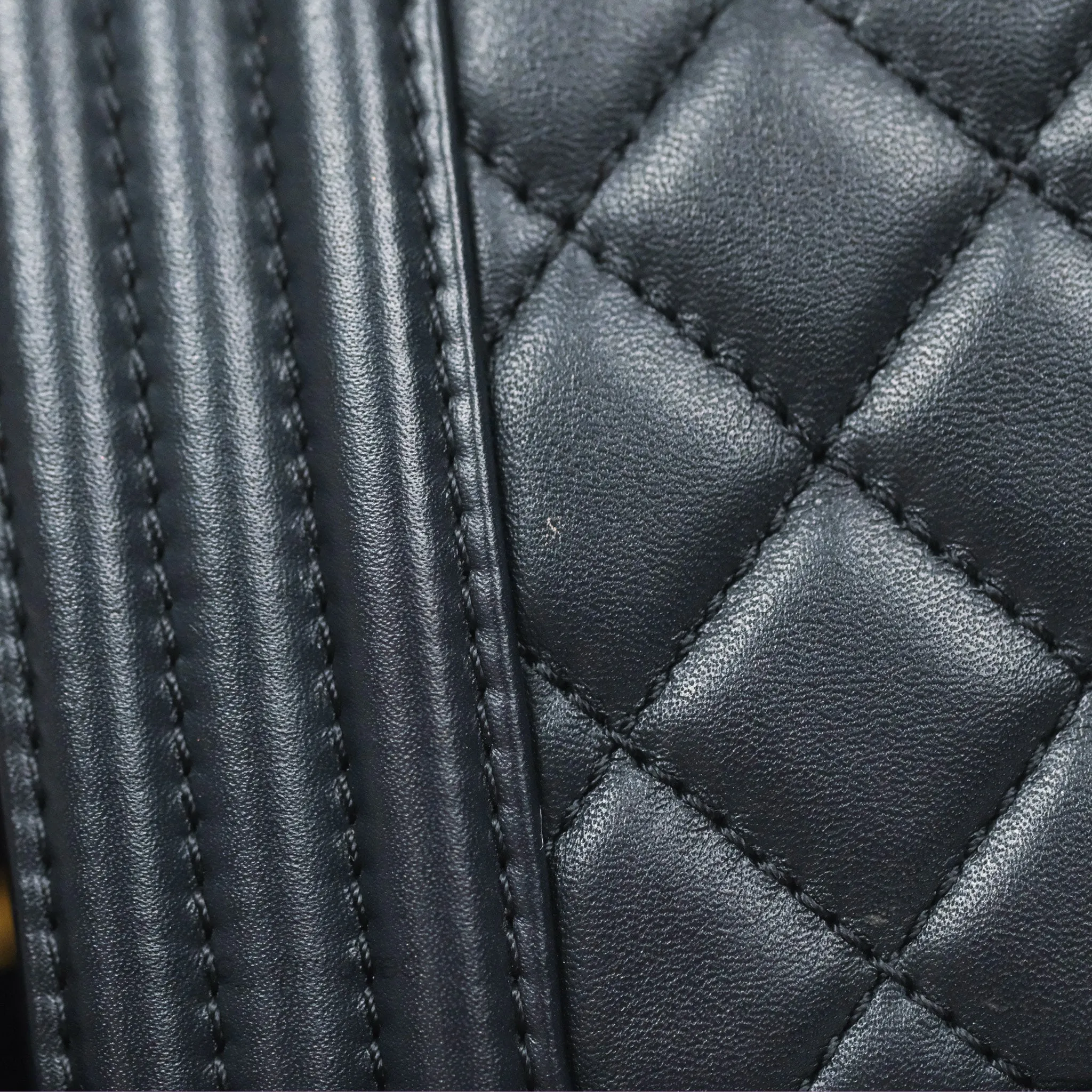 Chanel Small Boy Quilted Navy Lambskin Aged Gold Hardware