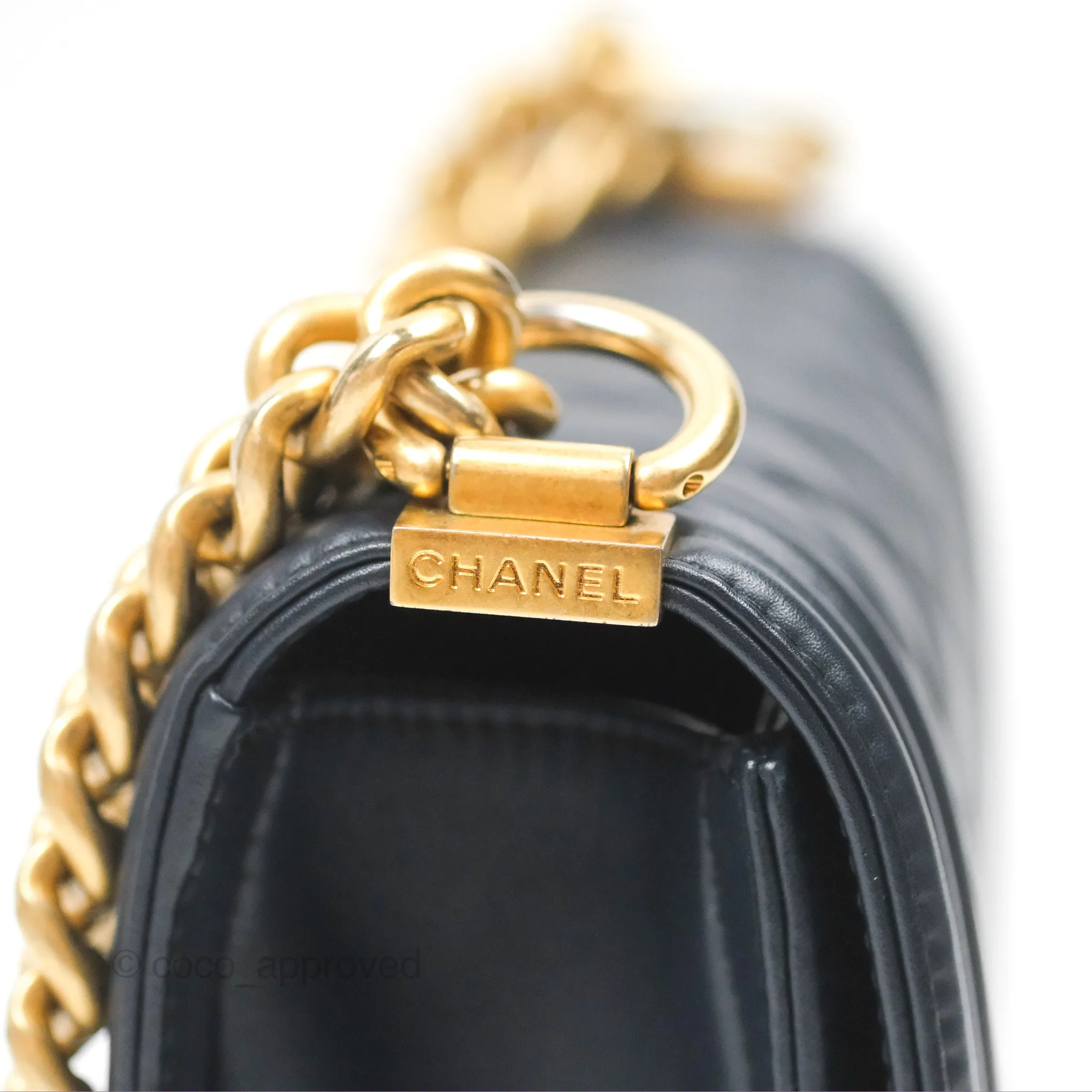 Chanel Small Boy Quilted Navy Lambskin Aged Gold Hardware