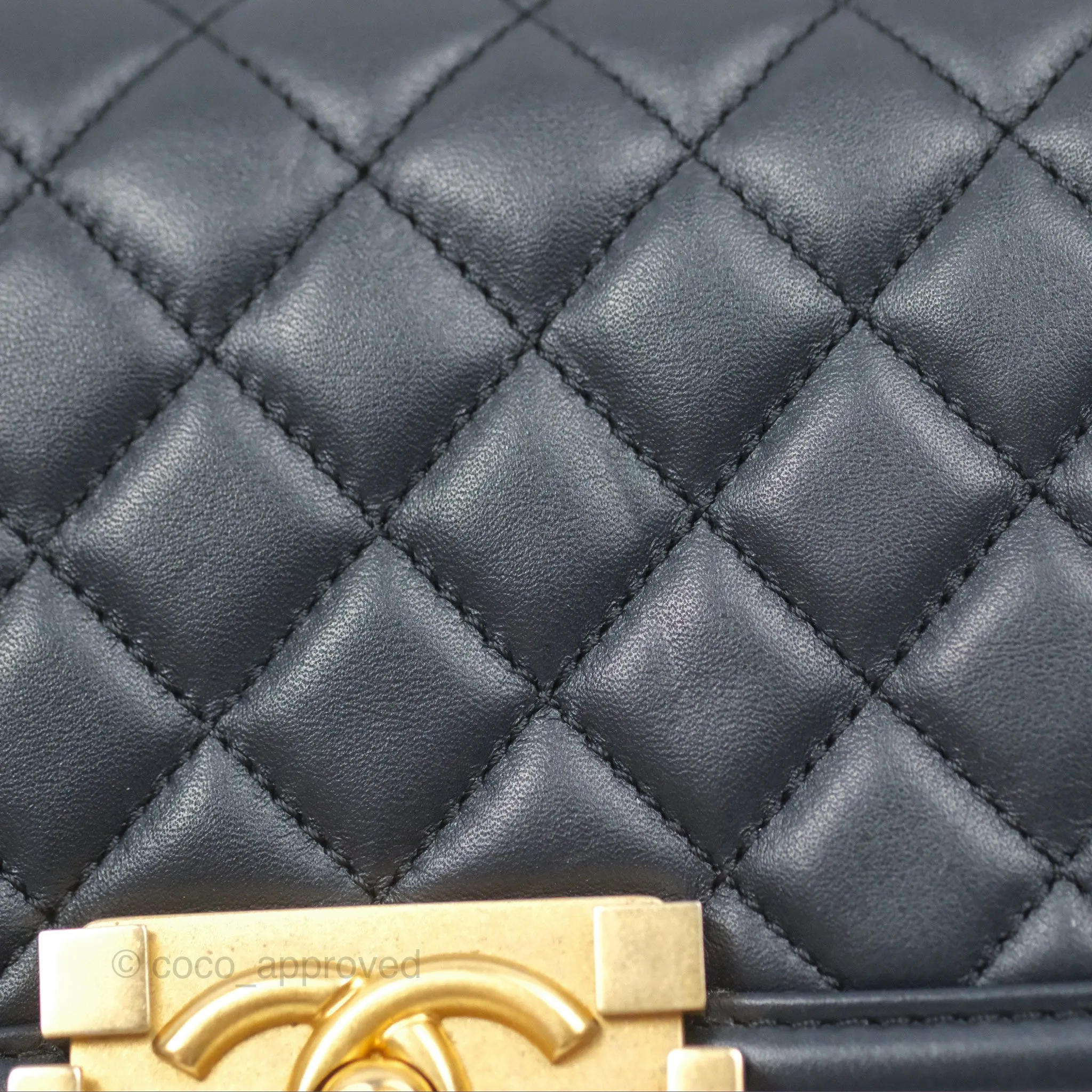 Chanel Small Boy Quilted Navy Lambskin Aged Gold Hardware