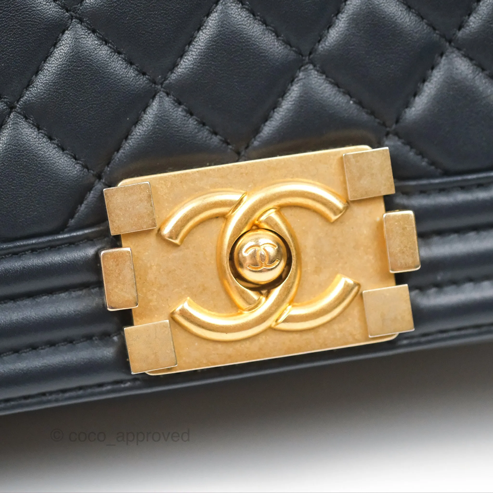 Chanel Small Boy Quilted Navy Lambskin Aged Gold Hardware