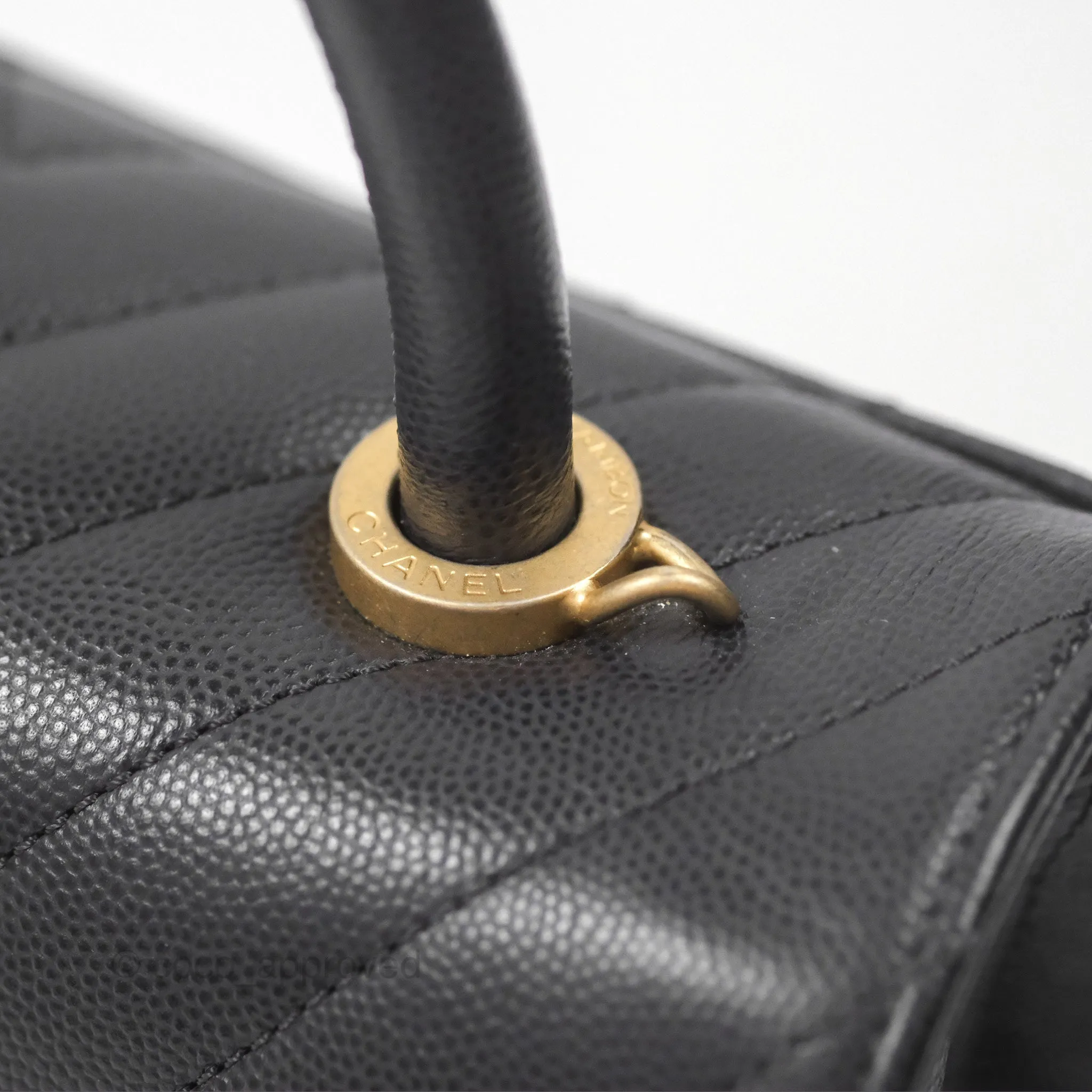 Chanel Small Coco Handle Chevron Dark Grey Caviar Aged Gold Hardware