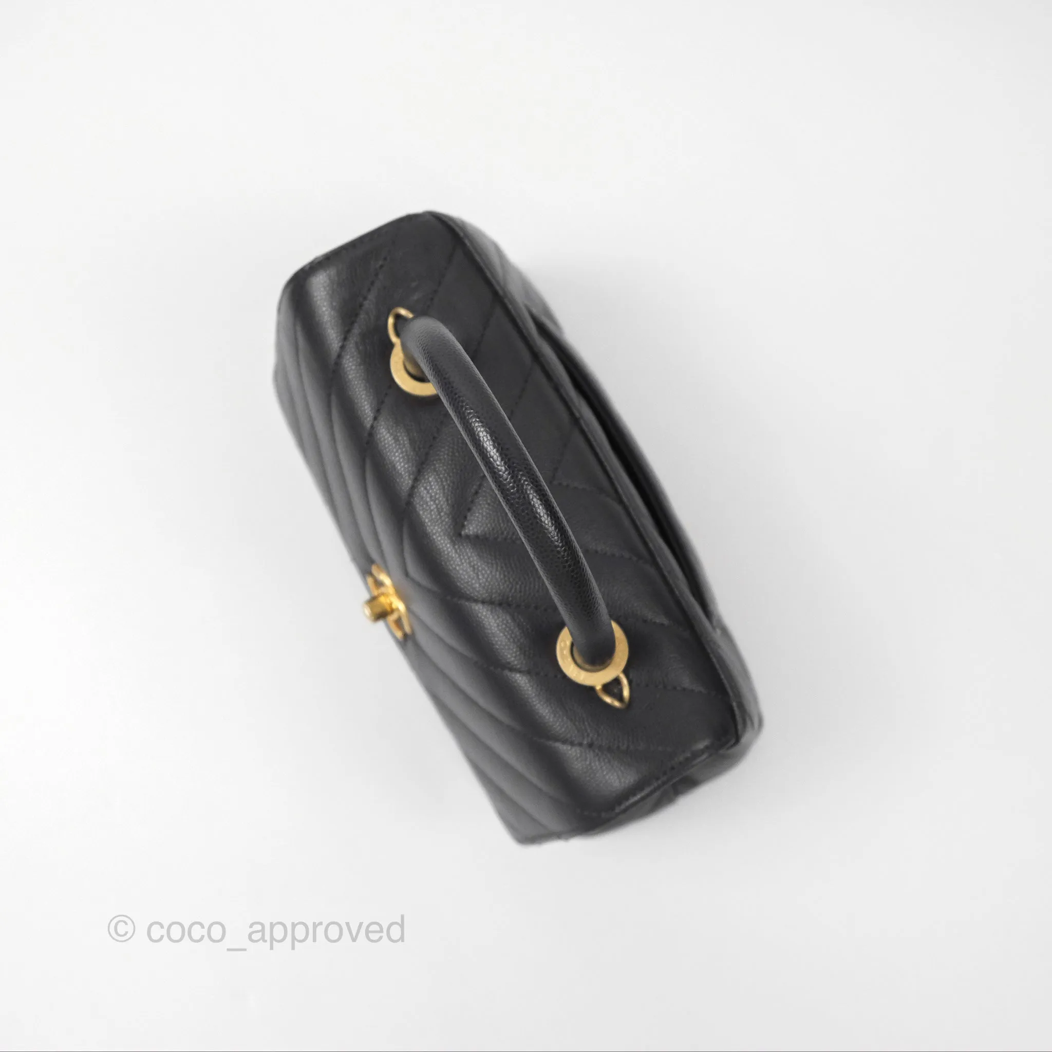 Chanel Small Coco Handle Chevron Dark Grey Caviar Aged Gold Hardware