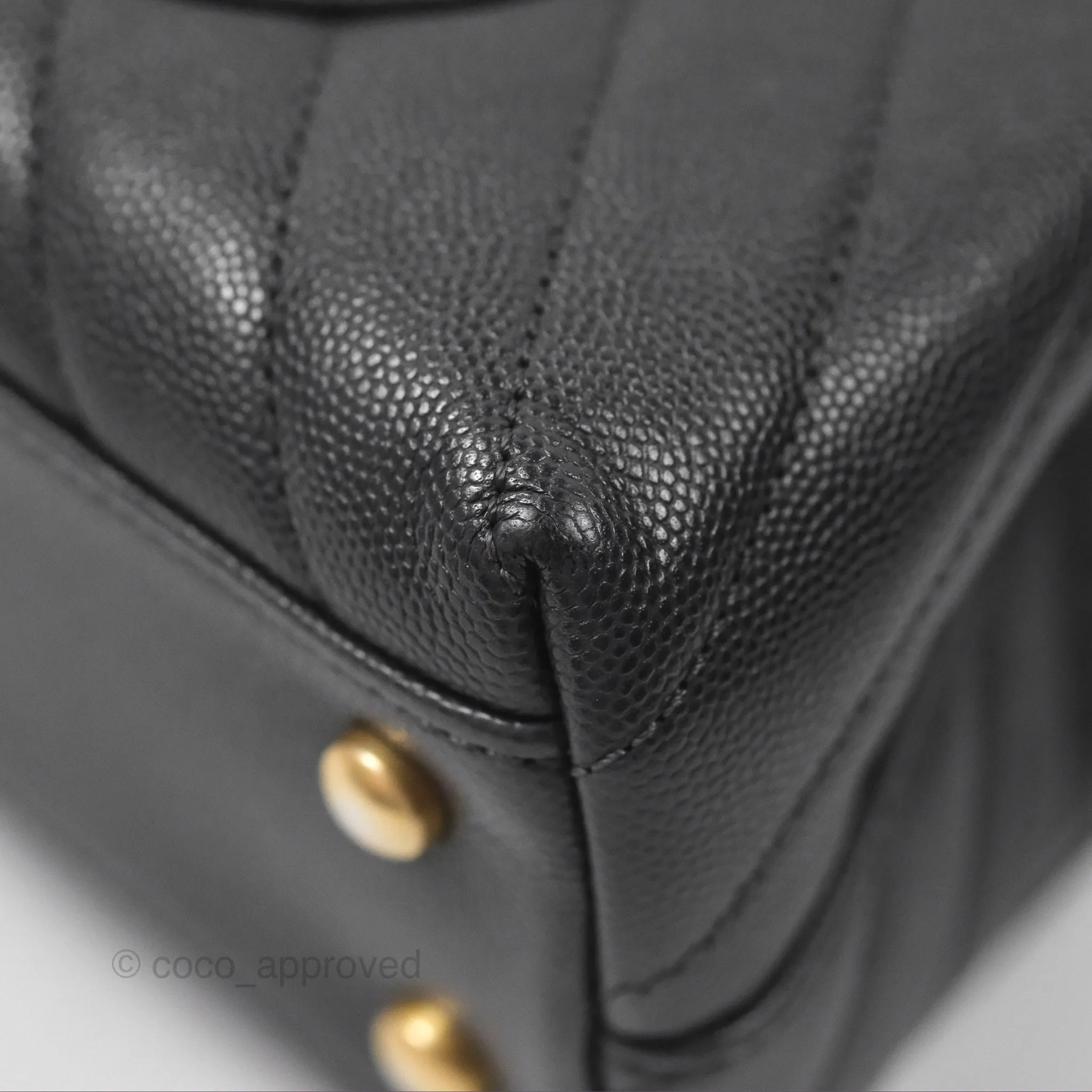 Chanel Small Coco Handle Chevron Dark Grey Caviar Aged Gold Hardware