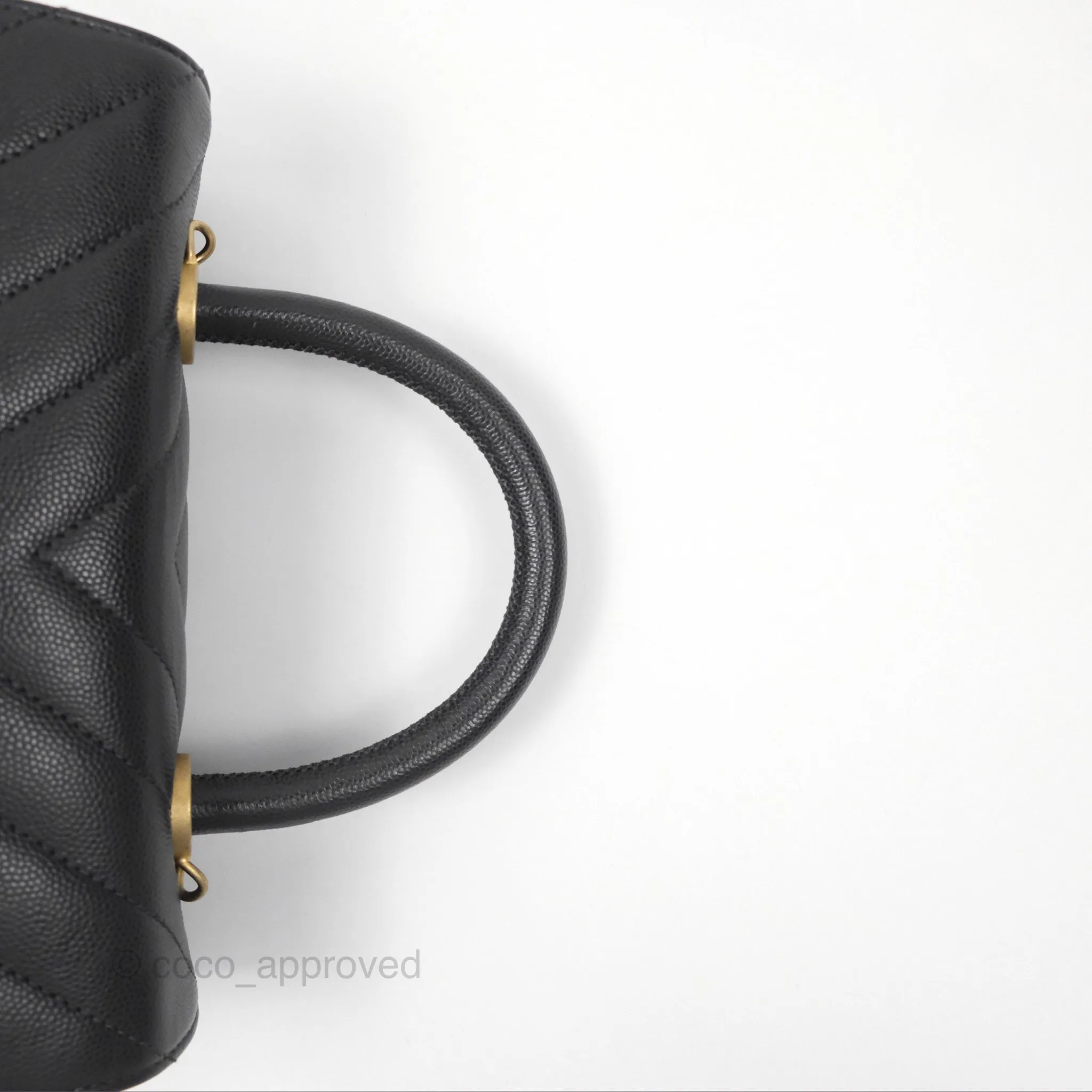 Chanel Small Coco Handle Chevron Dark Grey Caviar Aged Gold Hardware