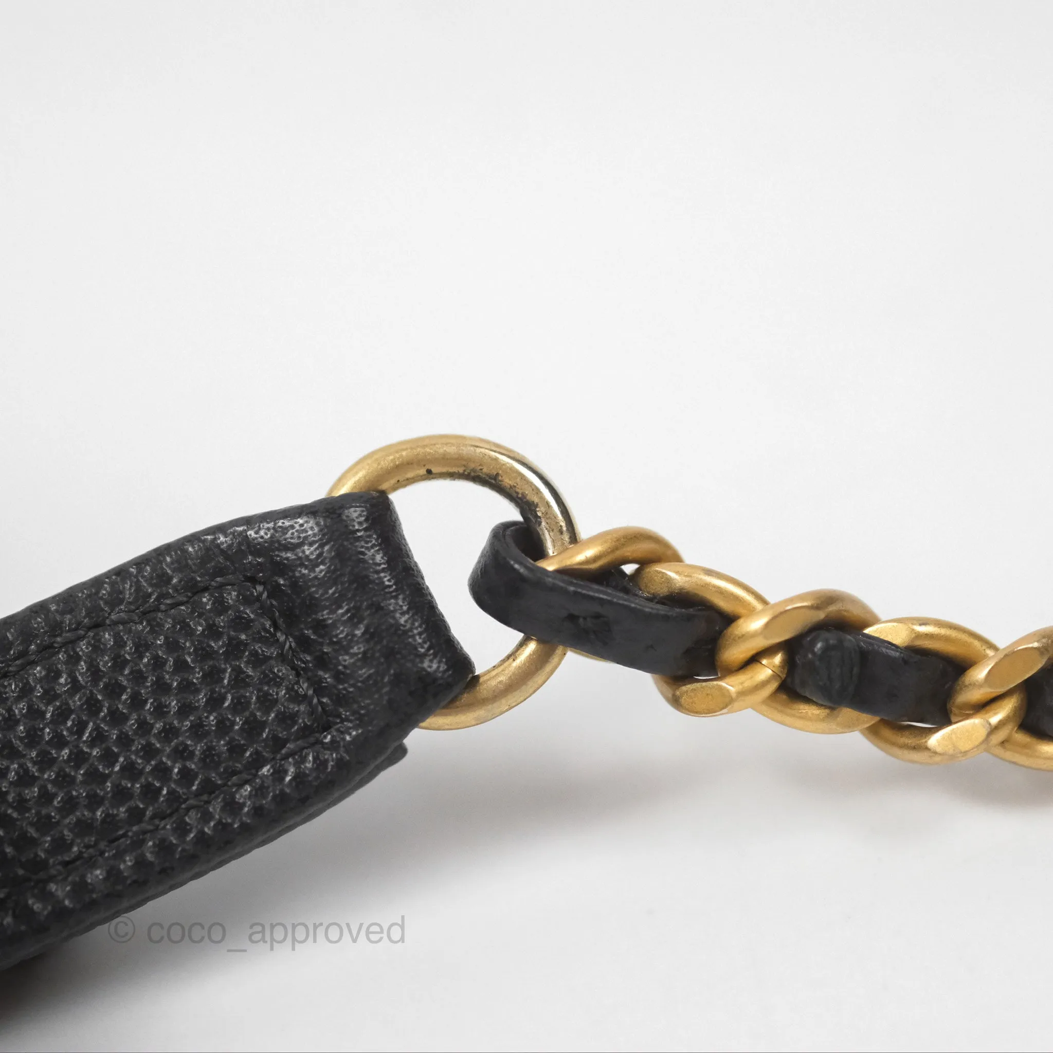 Chanel Small Coco Handle Chevron Dark Grey Caviar Aged Gold Hardware