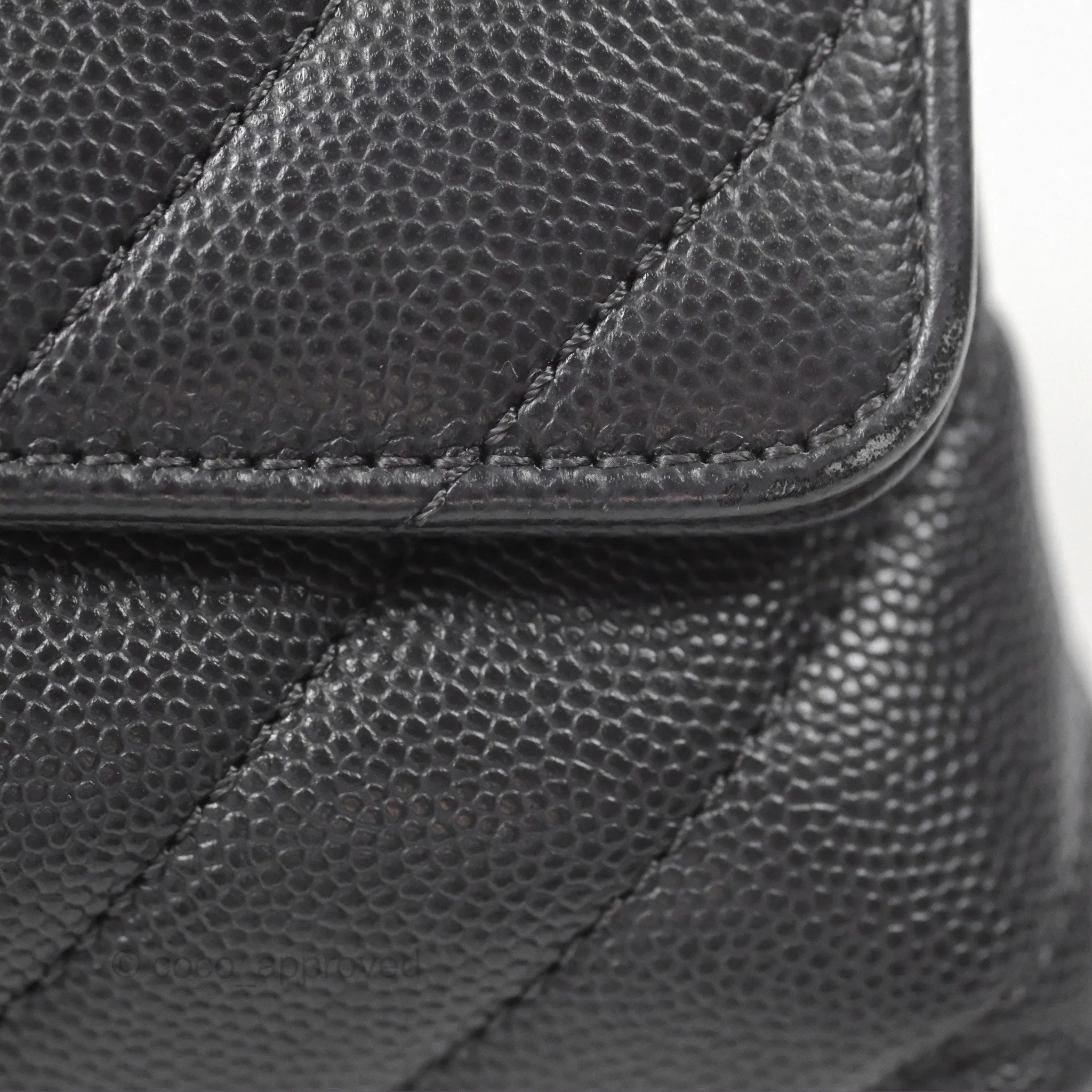 Chanel Small Coco Handle Chevron Dark Grey Caviar Aged Gold Hardware