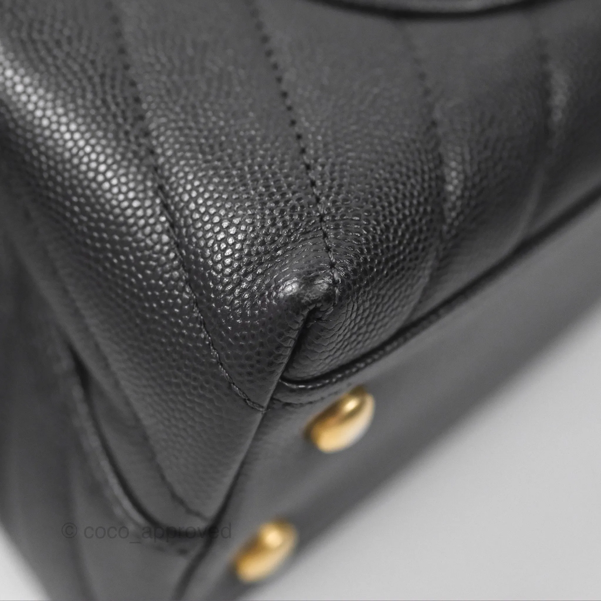 Chanel Small Coco Handle Chevron Dark Grey Caviar Aged Gold Hardware