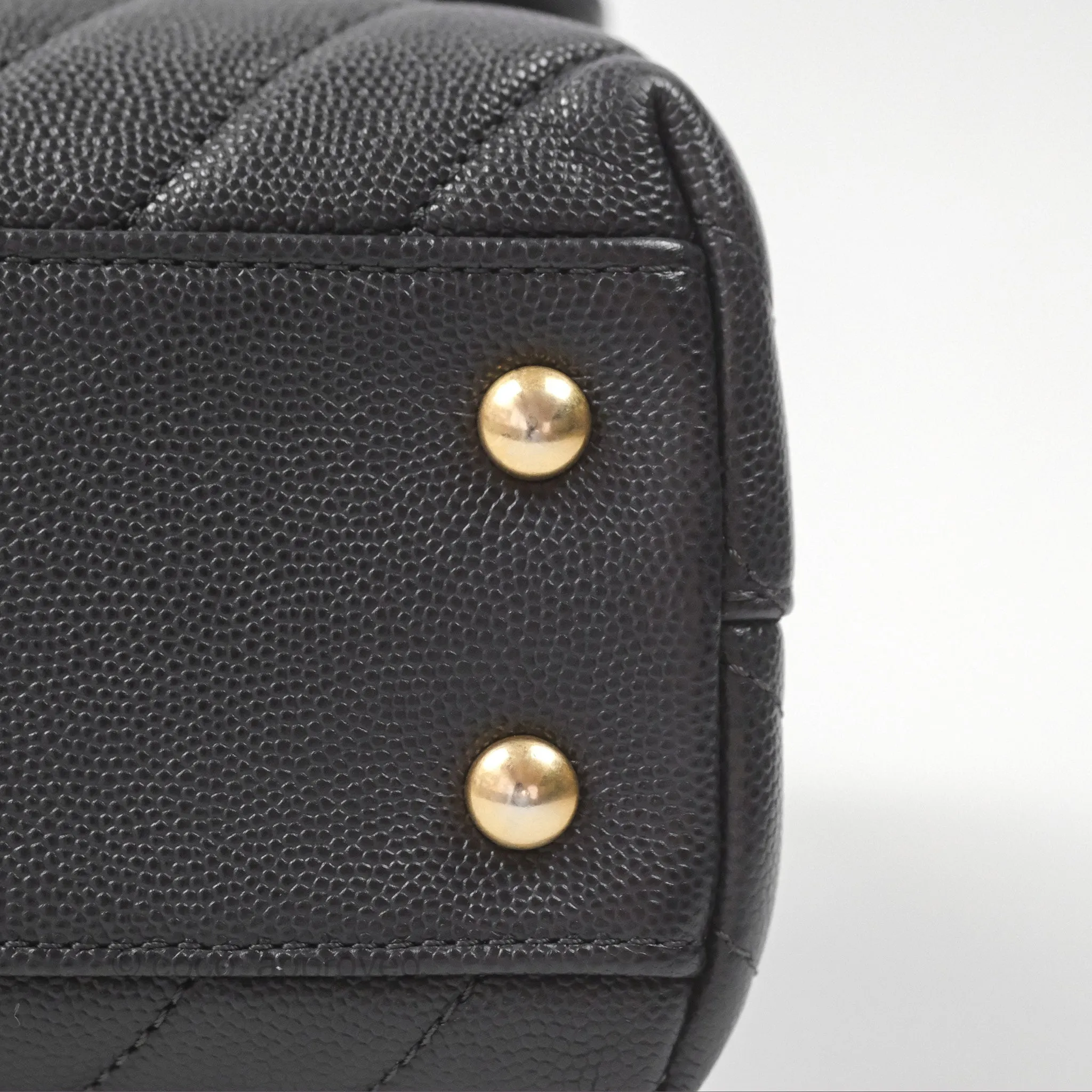 Chanel Small Coco Handle Chevron Dark Grey Caviar Aged Gold Hardware