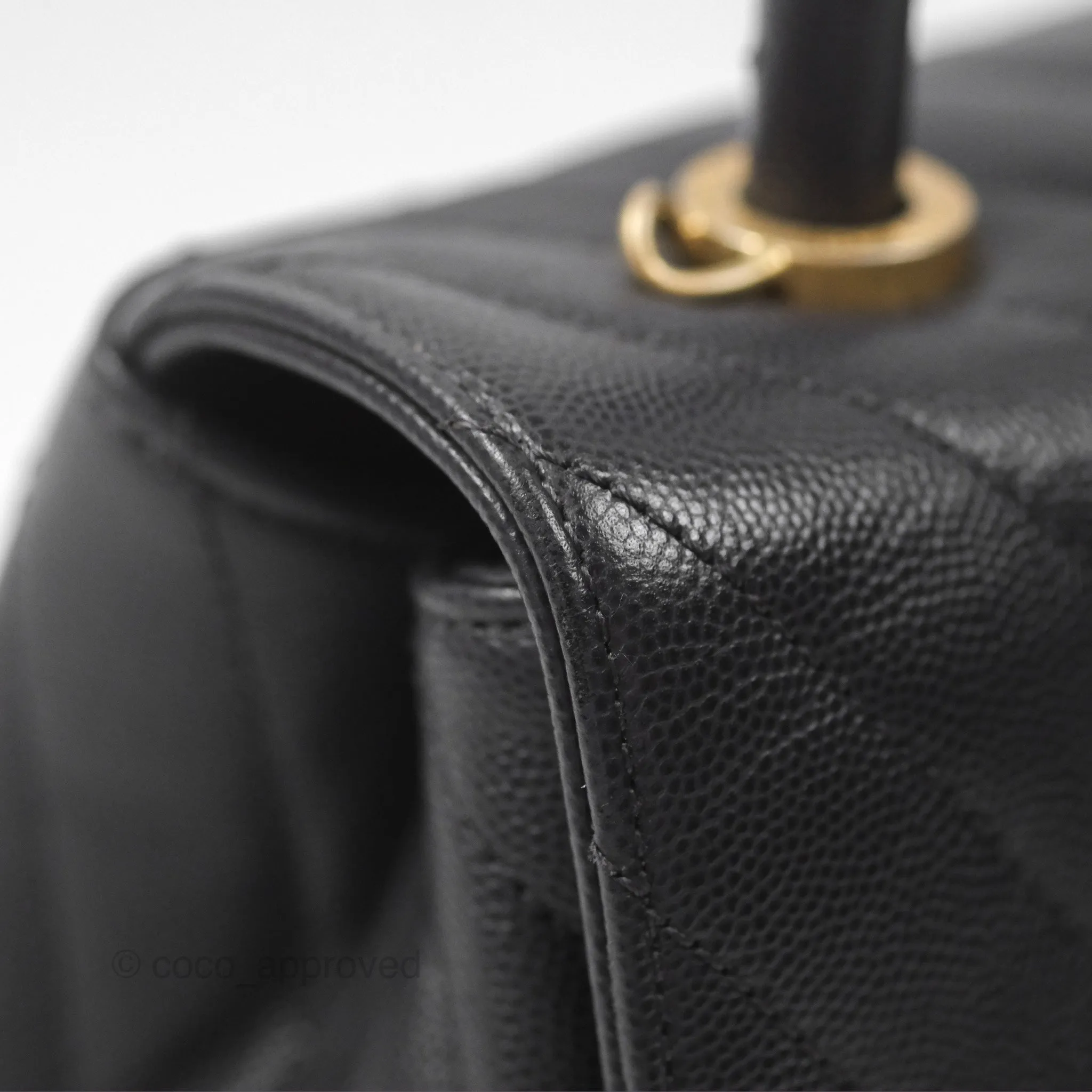 Chanel Small Coco Handle Chevron Dark Grey Caviar Aged Gold Hardware