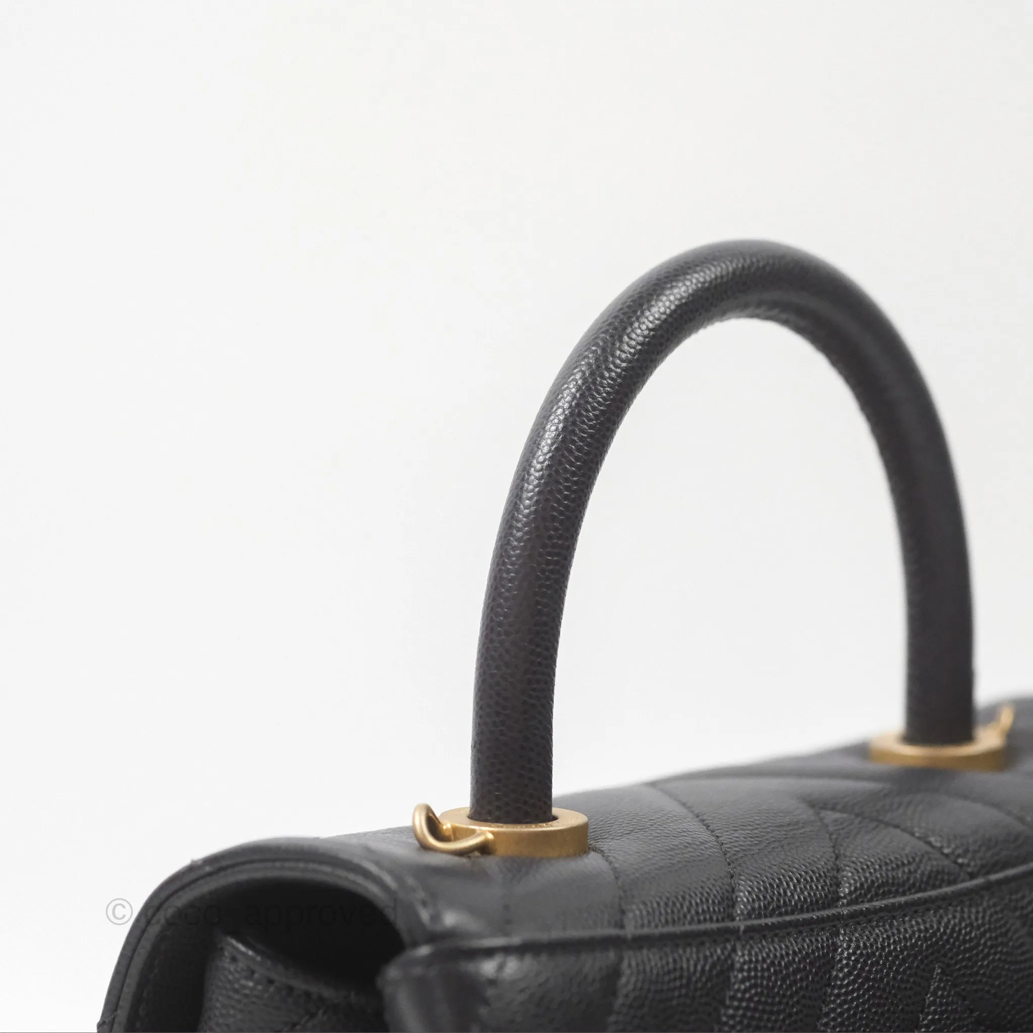Chanel Small Coco Handle Chevron Dark Grey Caviar Aged Gold Hardware