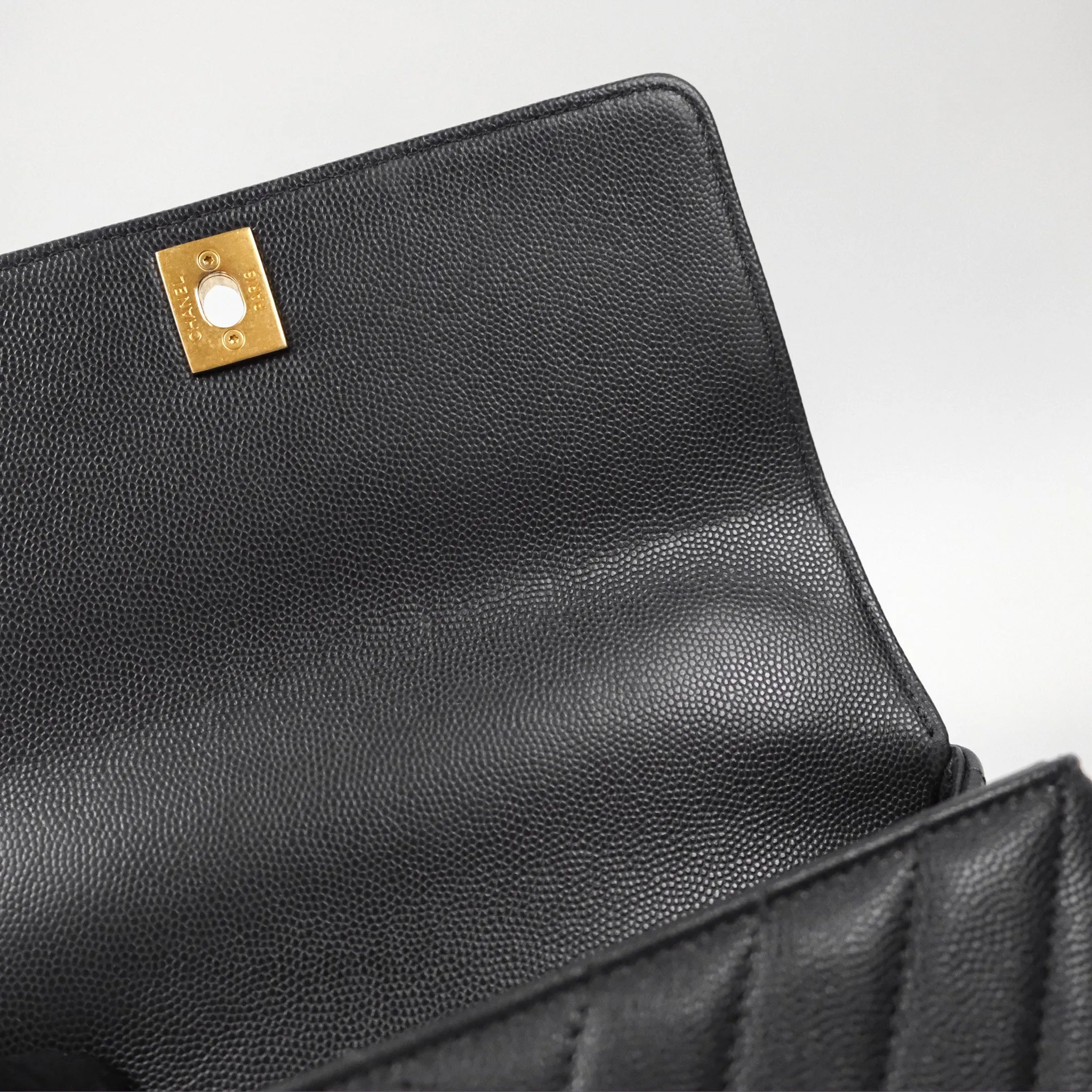Chanel Small Coco Handle Chevron Dark Grey Caviar Aged Gold Hardware
