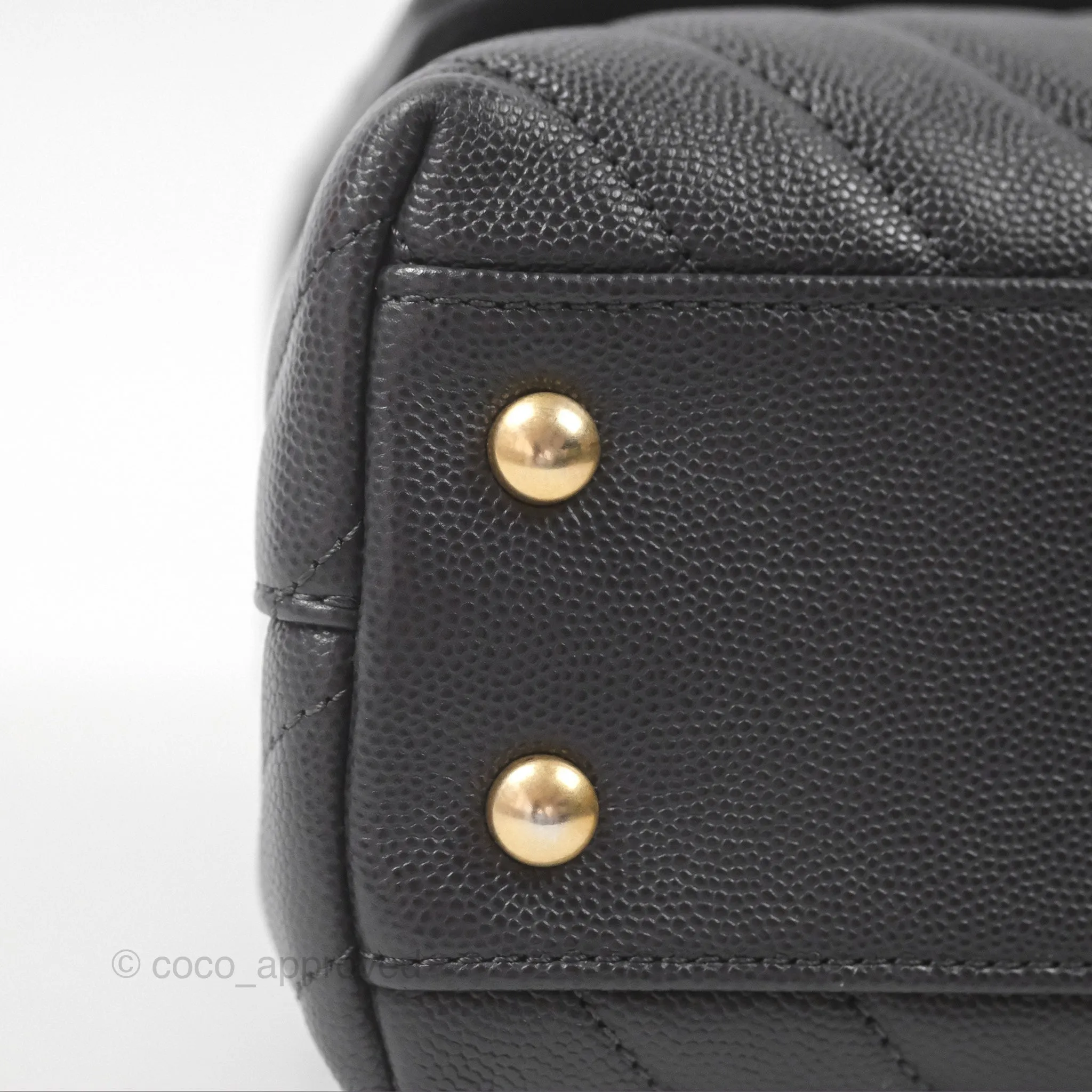 Chanel Small Coco Handle Chevron Dark Grey Caviar Aged Gold Hardware