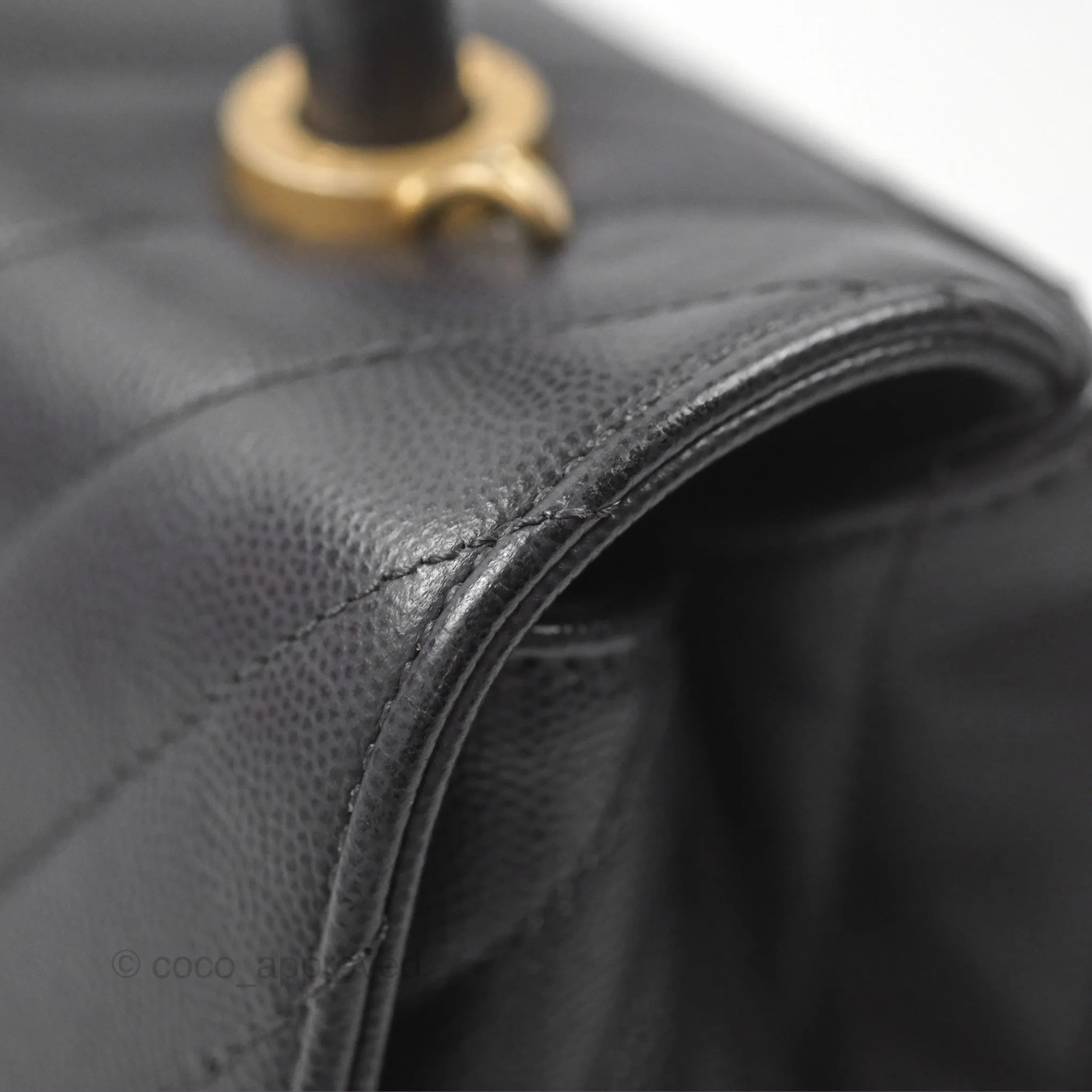 Chanel Small Coco Handle Chevron Dark Grey Caviar Aged Gold Hardware