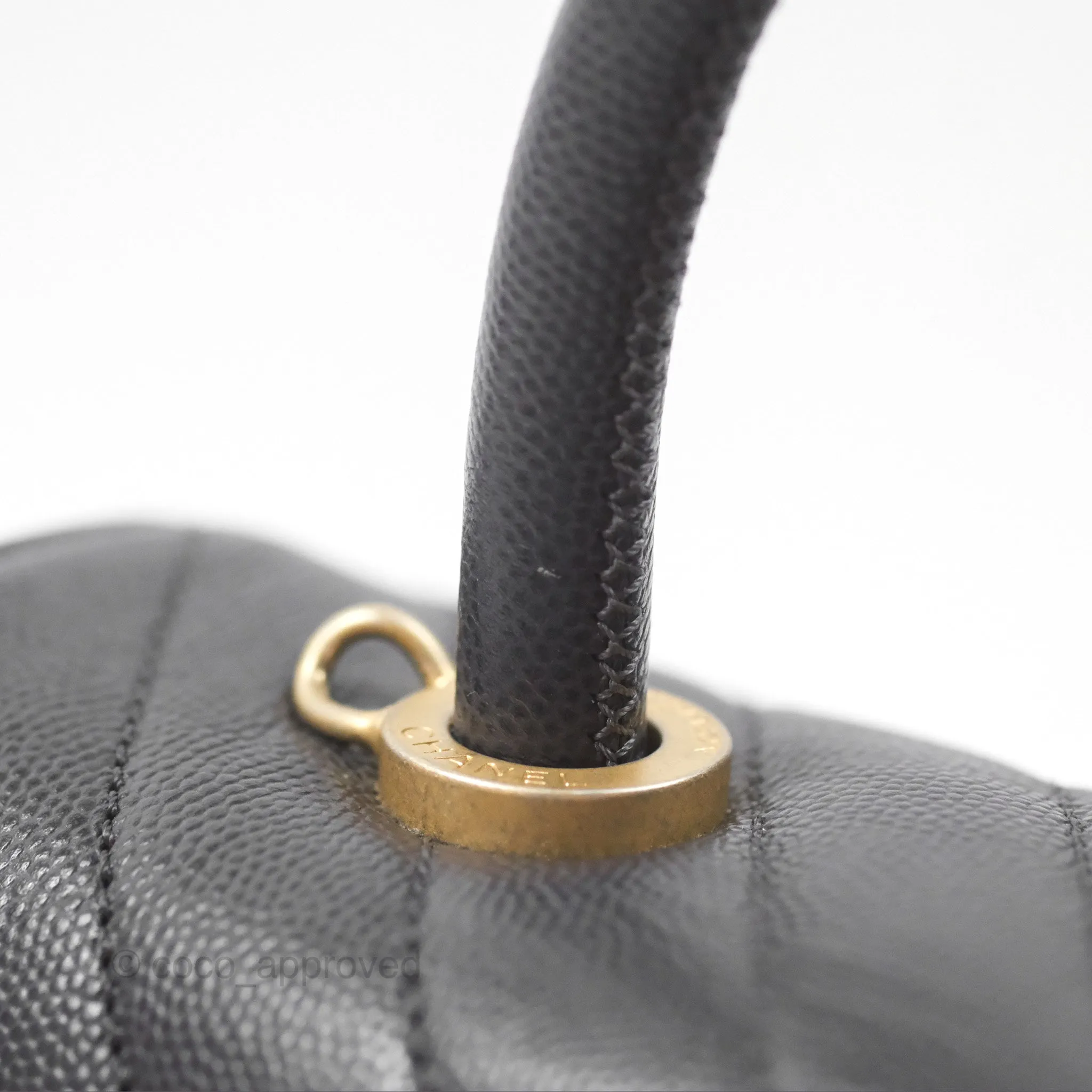 Chanel Small Coco Handle Chevron Dark Grey Caviar Aged Gold Hardware