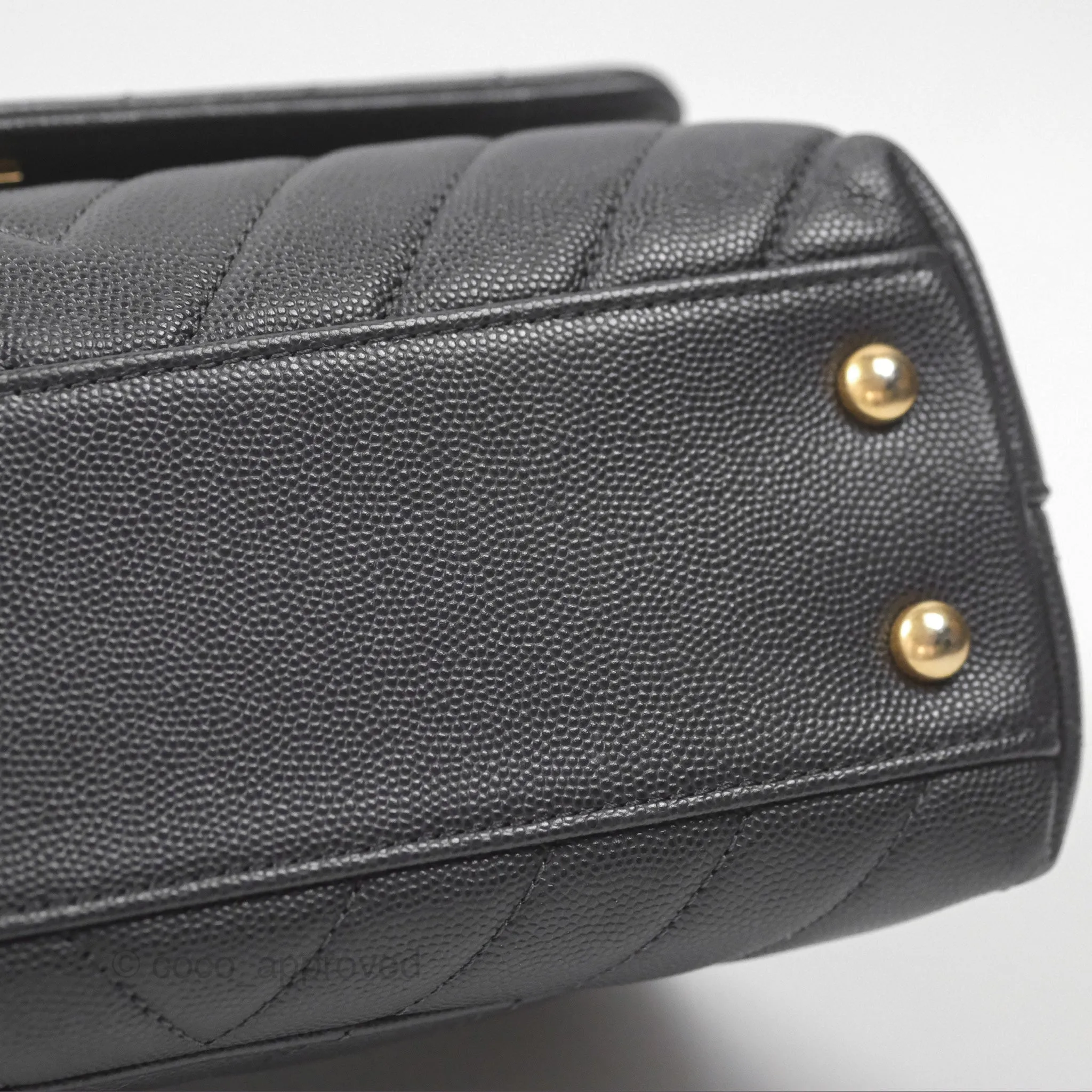 Chanel Small Coco Handle Chevron Dark Grey Caviar Aged Gold Hardware
