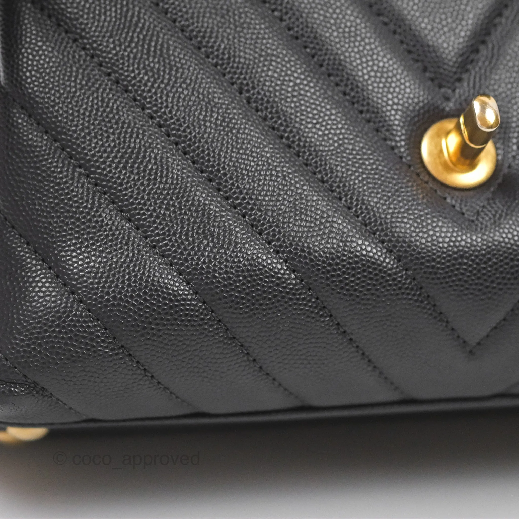 Chanel Small Coco Handle Chevron Dark Grey Caviar Aged Gold Hardware