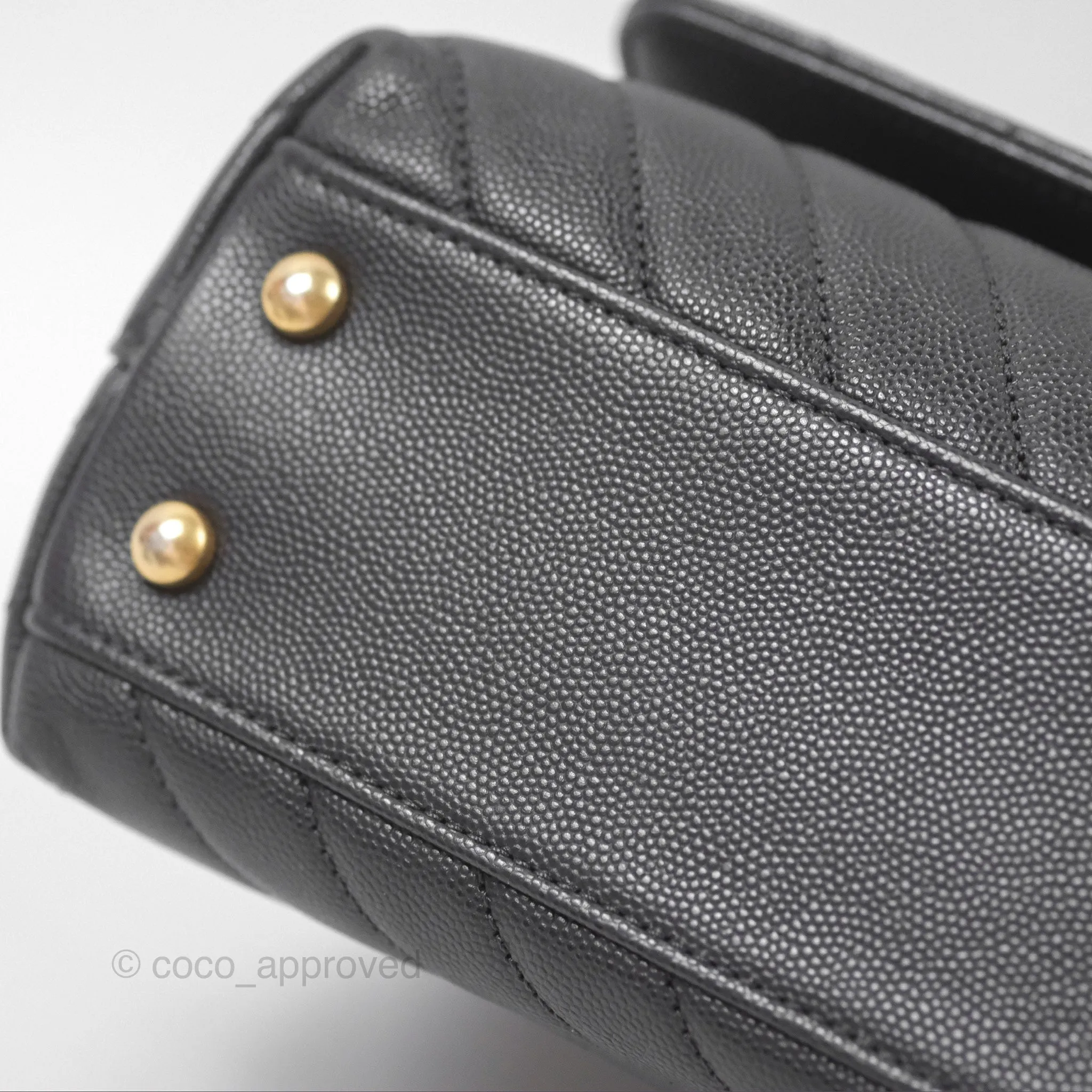 Chanel Small Coco Handle Chevron Dark Grey Caviar Aged Gold Hardware