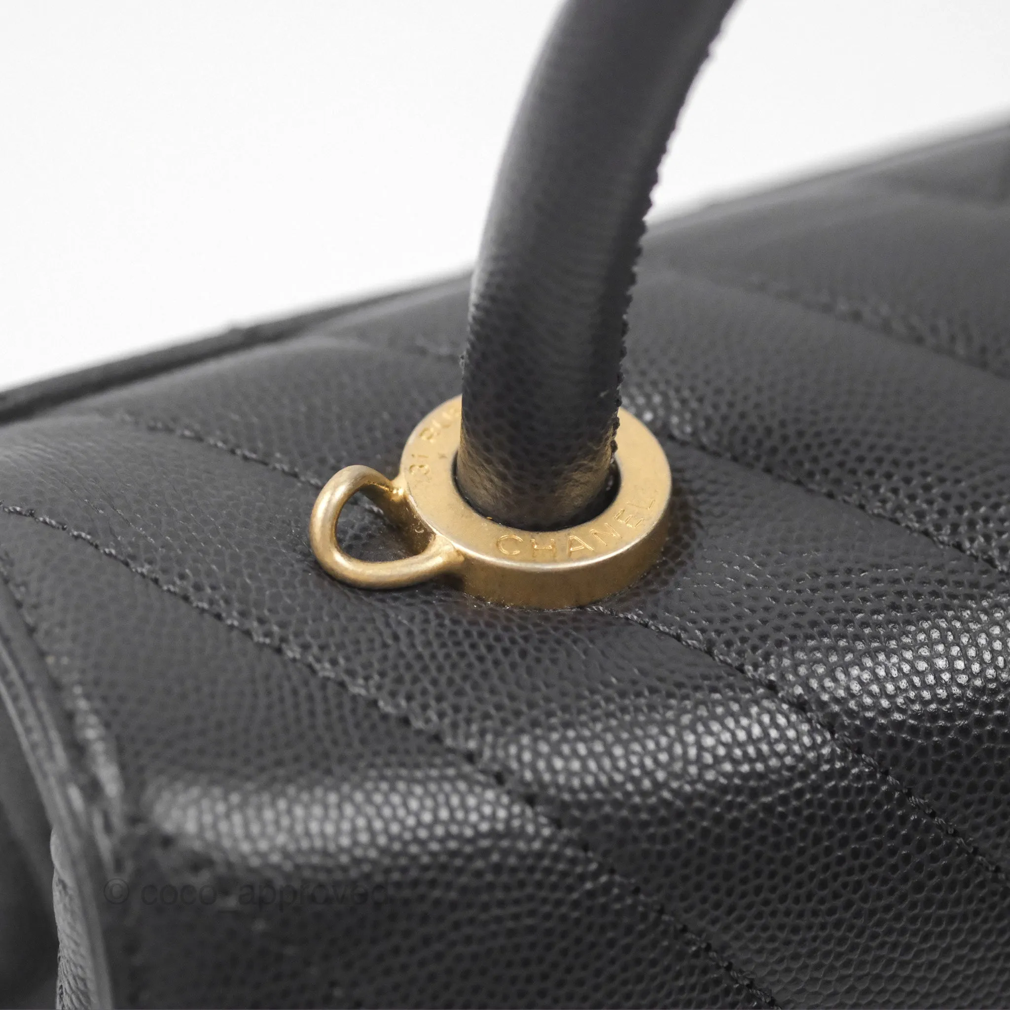 Chanel Small Coco Handle Chevron Dark Grey Caviar Aged Gold Hardware