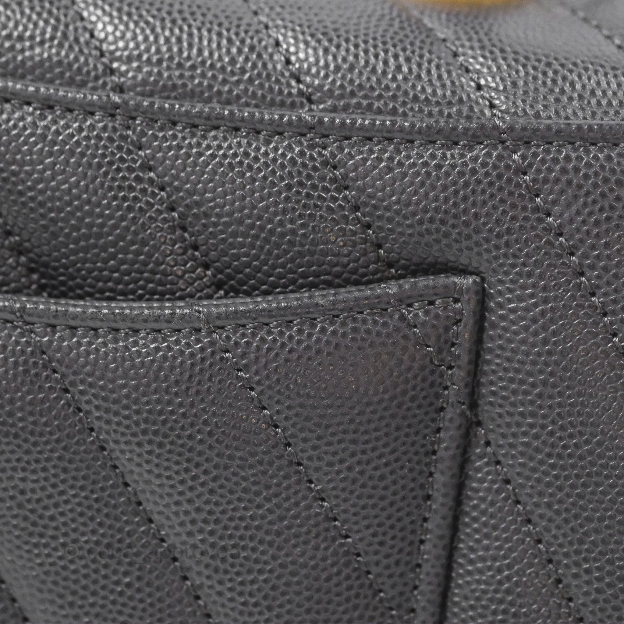 Chanel Small Coco Handle Chevron Dark Grey Caviar Aged Gold Hardware
