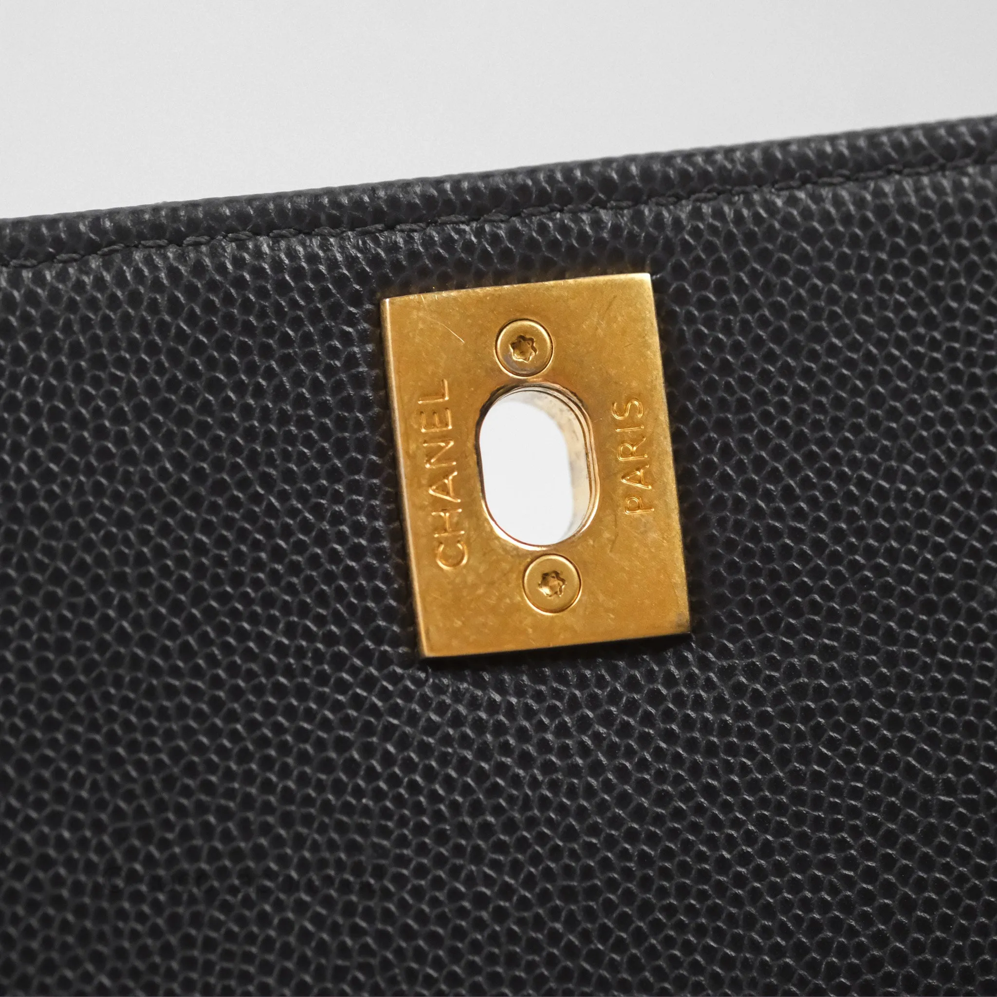 Chanel Small Coco Handle Chevron Dark Grey Caviar Aged Gold Hardware