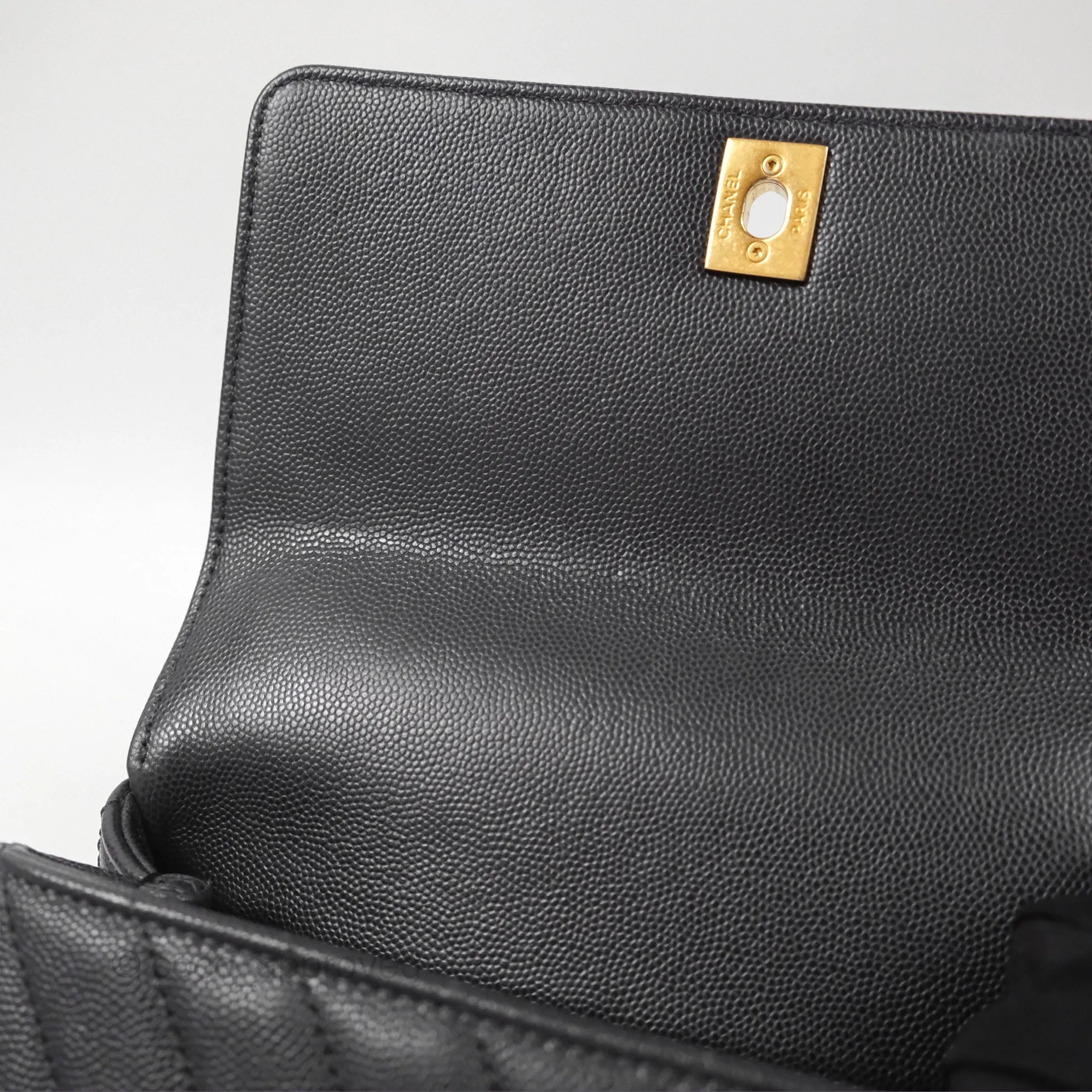 Chanel Small Coco Handle Chevron Dark Grey Caviar Aged Gold Hardware