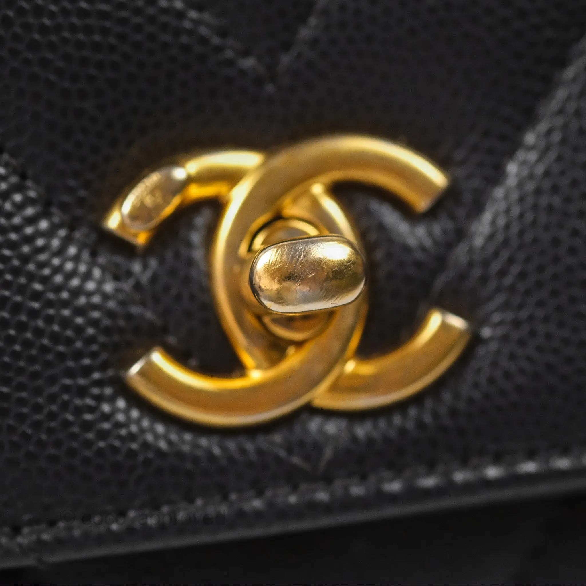 Chanel Small Coco Handle Chevron Dark Grey Caviar Aged Gold Hardware
