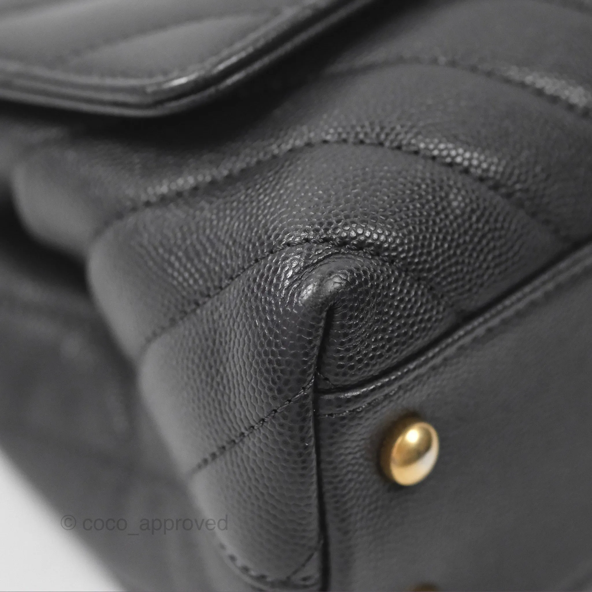 Chanel Small Coco Handle Chevron Dark Grey Caviar Aged Gold Hardware