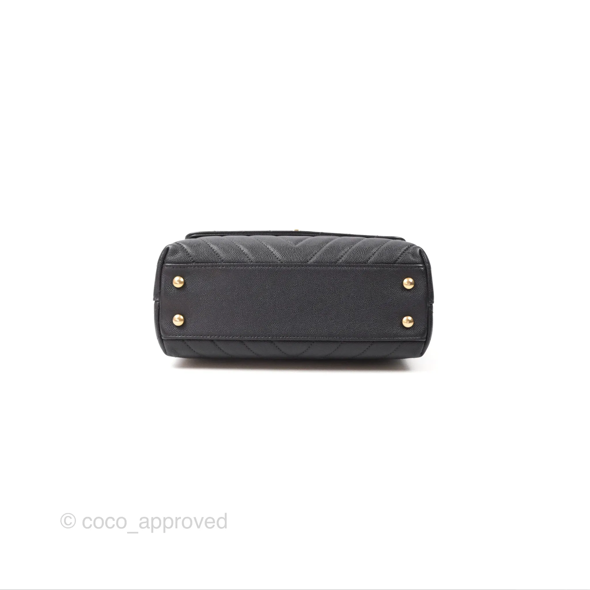 Chanel Small Coco Handle Chevron Dark Grey Caviar Aged Gold Hardware