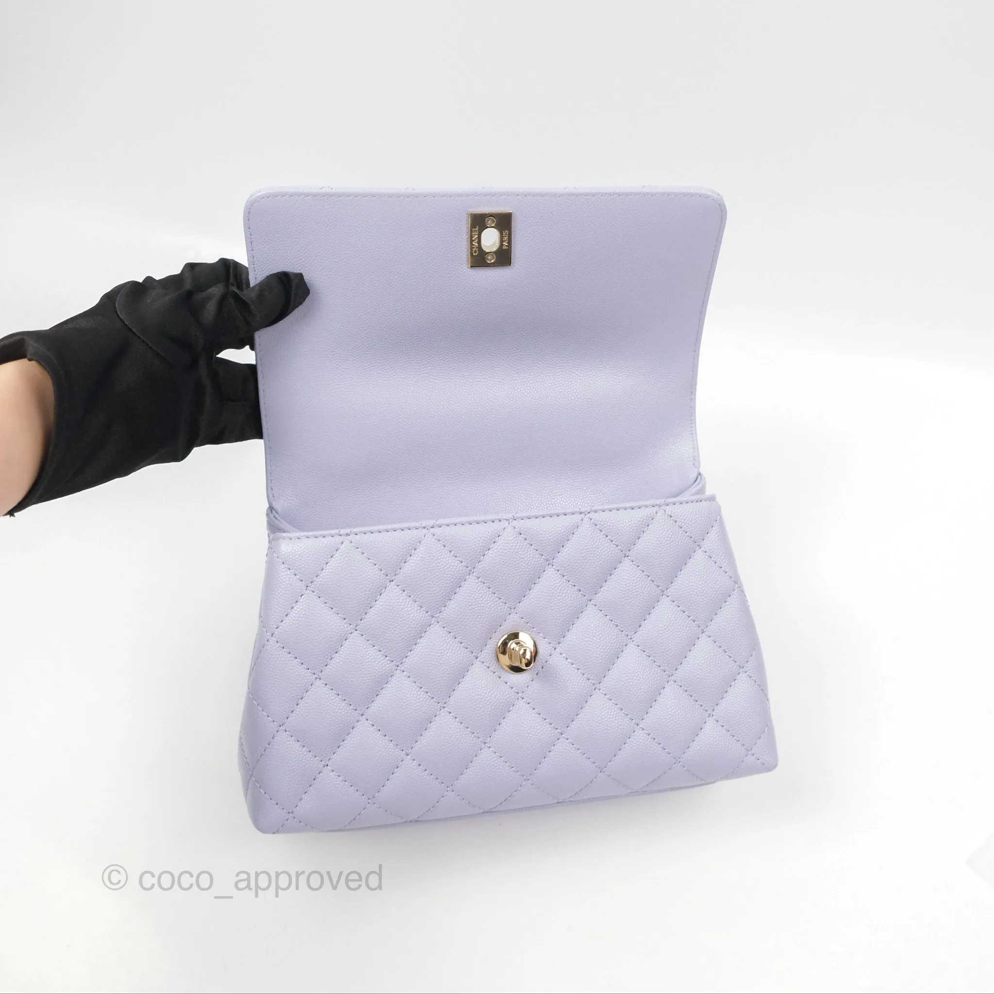 Chanel Small Coco Handle Lilac Caviar Gold Hardware